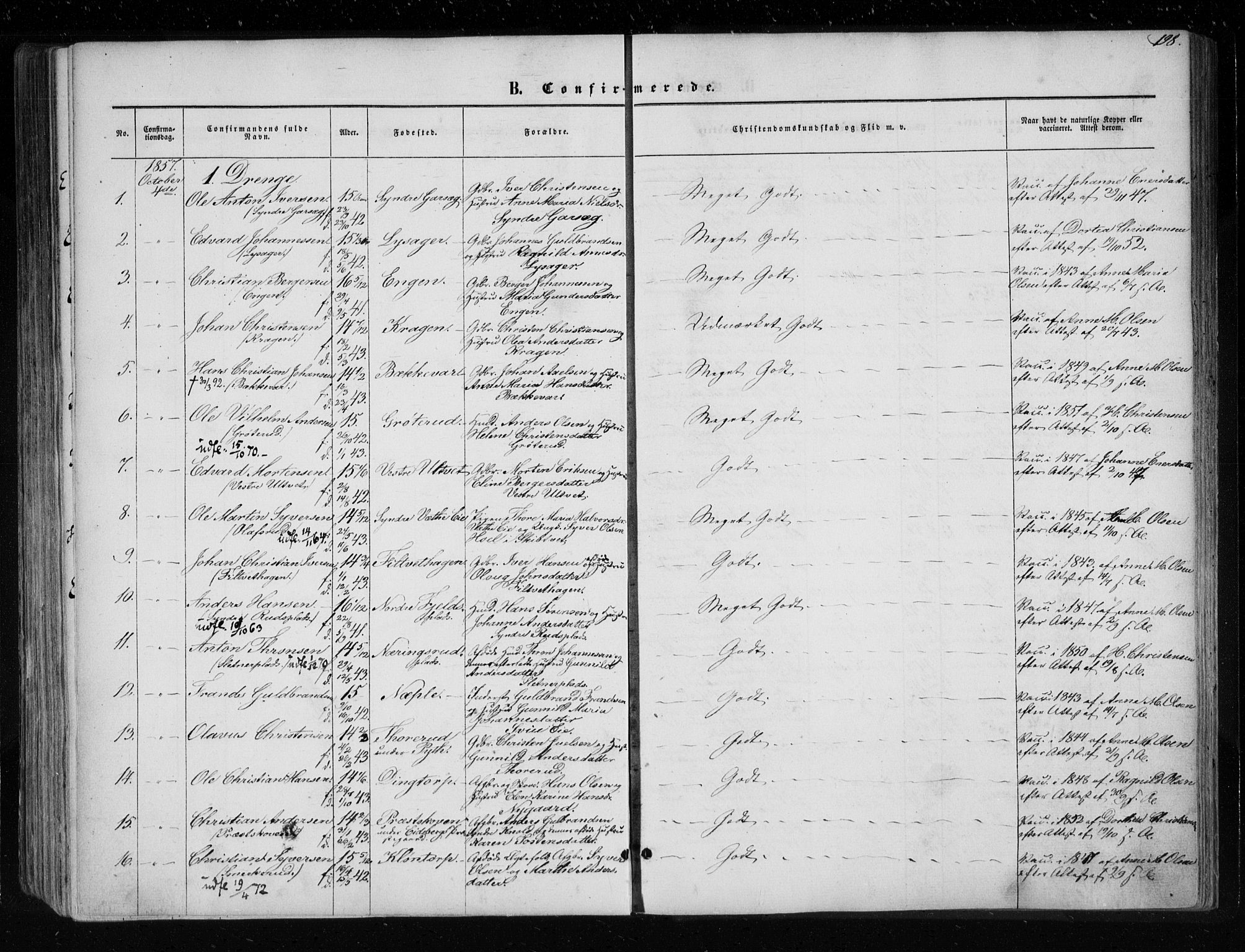 Eidsberg prestekontor Kirkebøker, SAO/A-10905/F/Fa/L0010.a: Parish register (official) no. I 10A, 1857-1866, p. 198