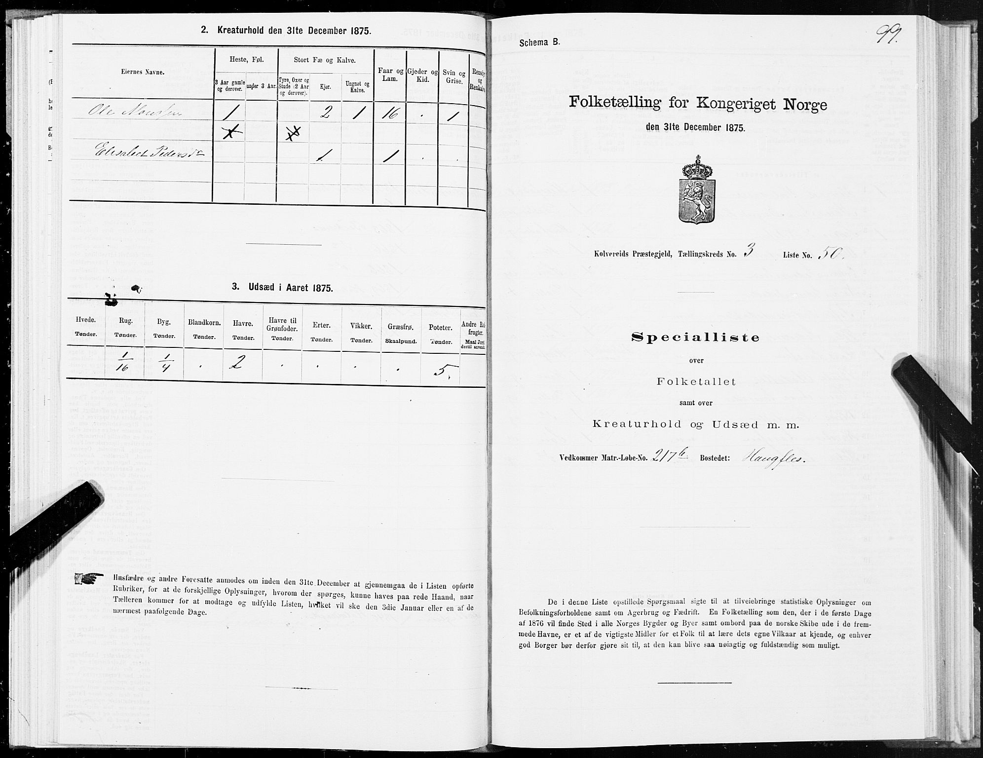 SAT, 1875 census for 1752P Kolvereid, 1875, p. 2099