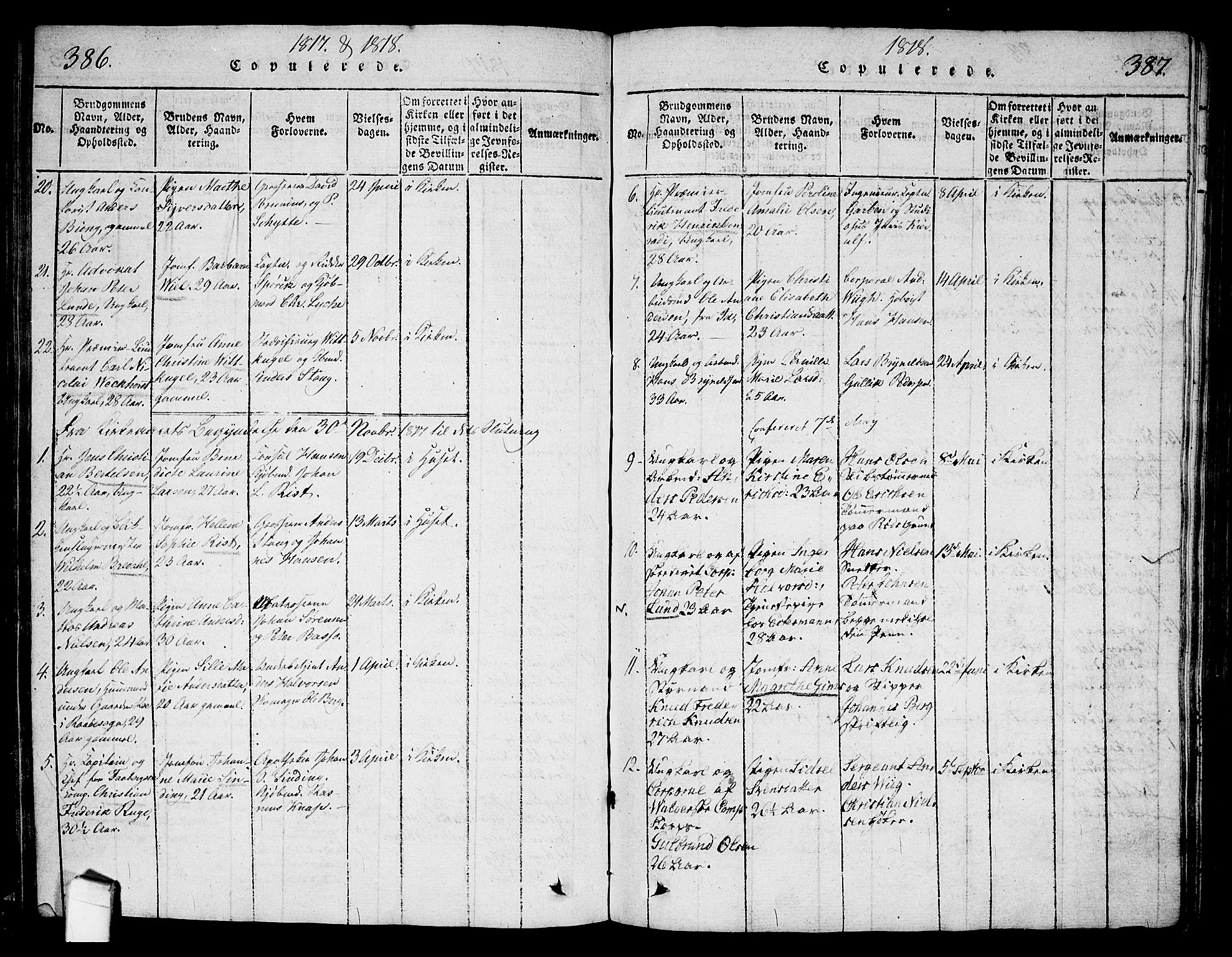 Halden prestekontor Kirkebøker, AV/SAO-A-10909/G/Ga/L0001: Parish register (copy) no. 1, 1815-1833, p. 386-387