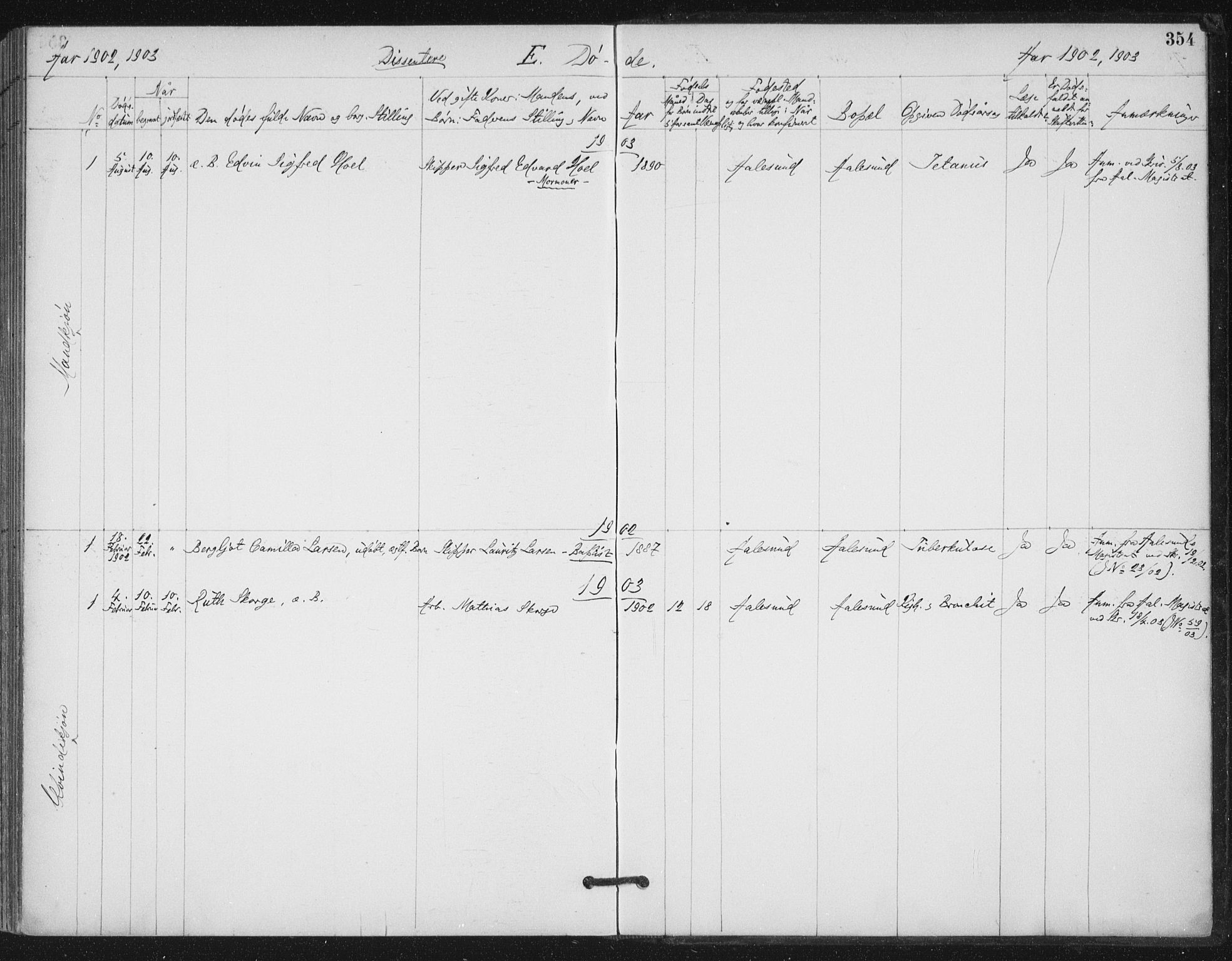 Ministerialprotokoller, klokkerbøker og fødselsregistre - Møre og Romsdal, SAT/A-1454/529/L0457: Parish register (official) no. 529A07, 1894-1903, p. 354