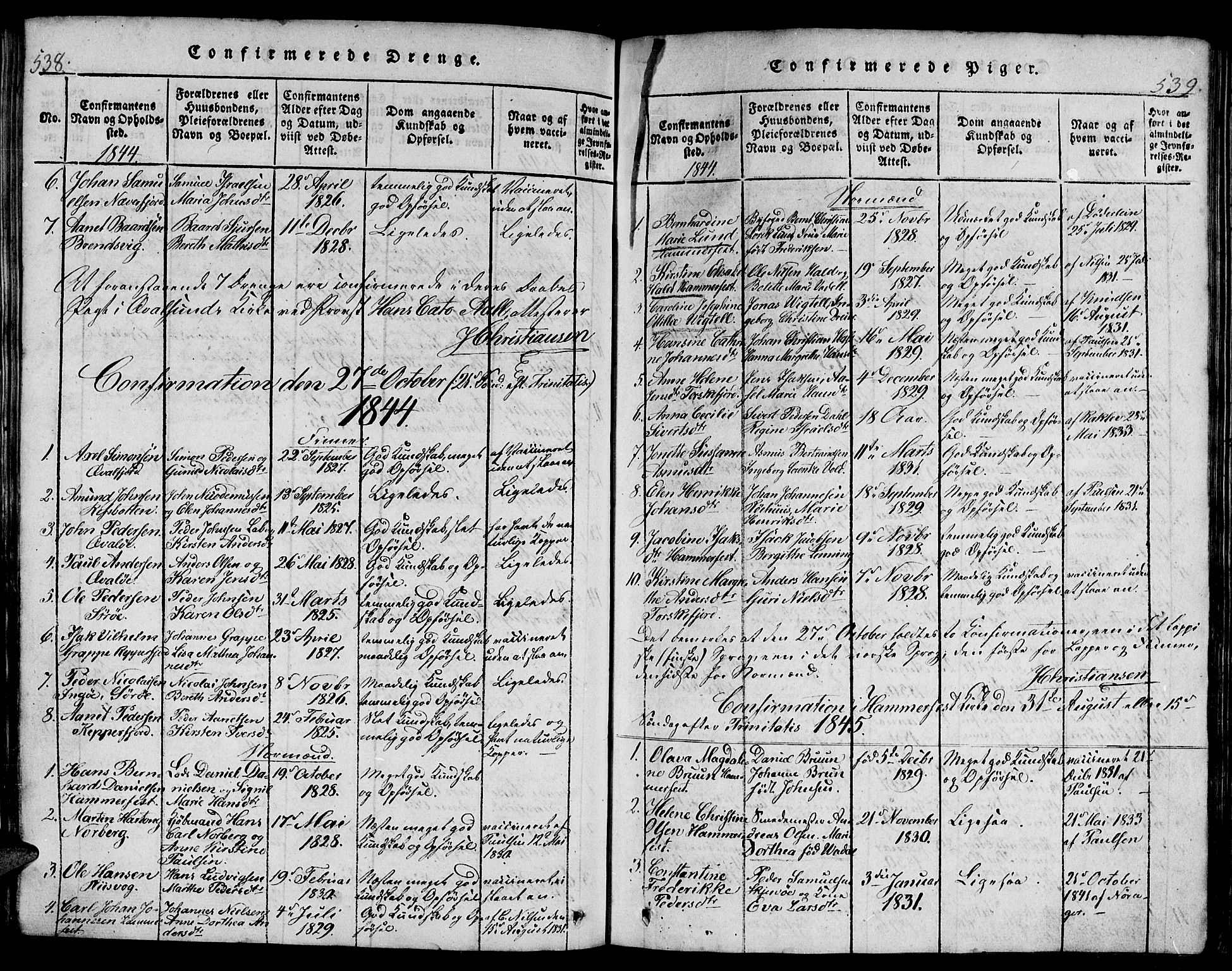 Hammerfest sokneprestkontor, SATØ/S-1347/H/Hb/L0001.klokk: Parish register (copy) no. 1, 1822-1850, p. 538-539