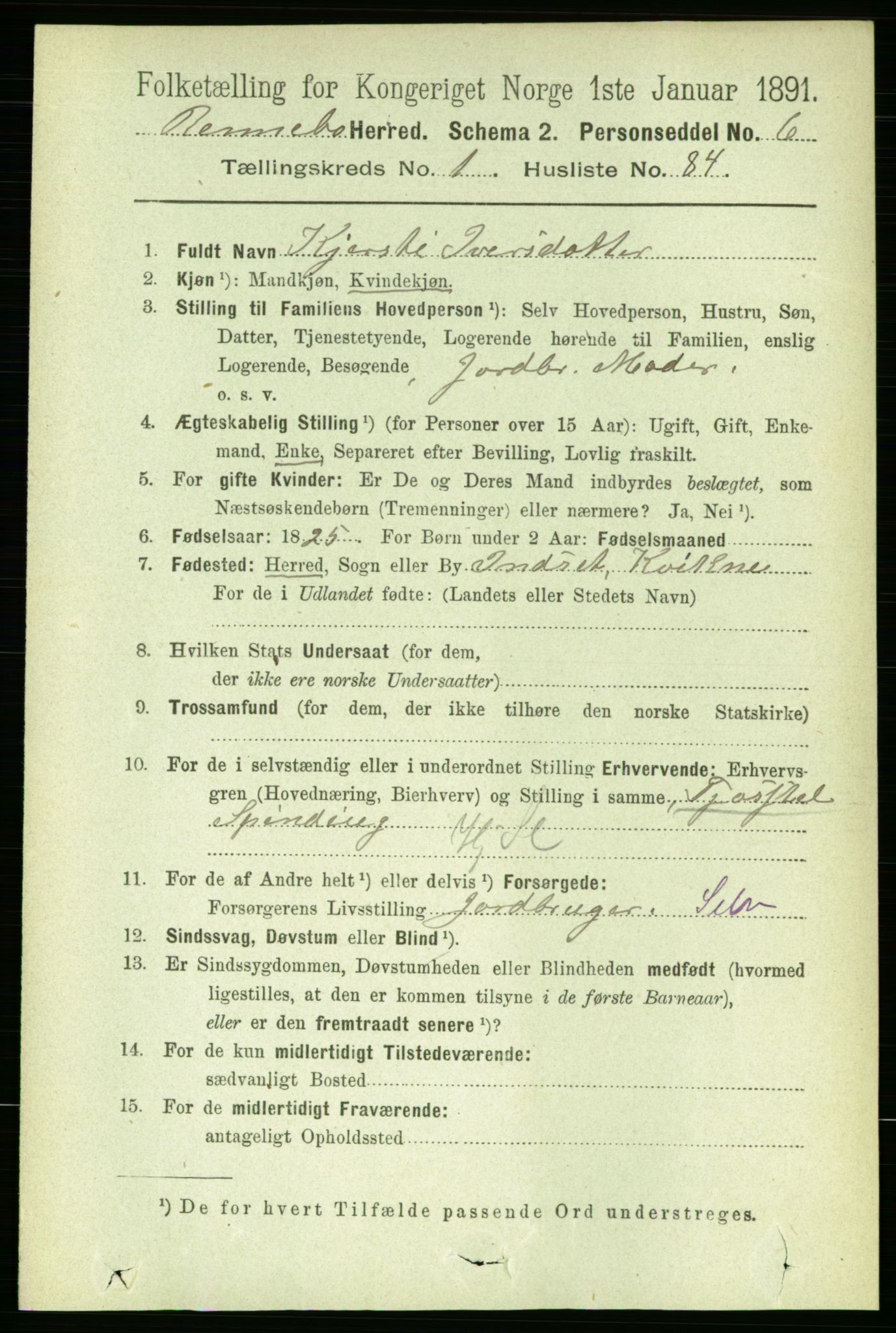 RA, 1891 census for 1635 Rennebu, 1891, p. 616