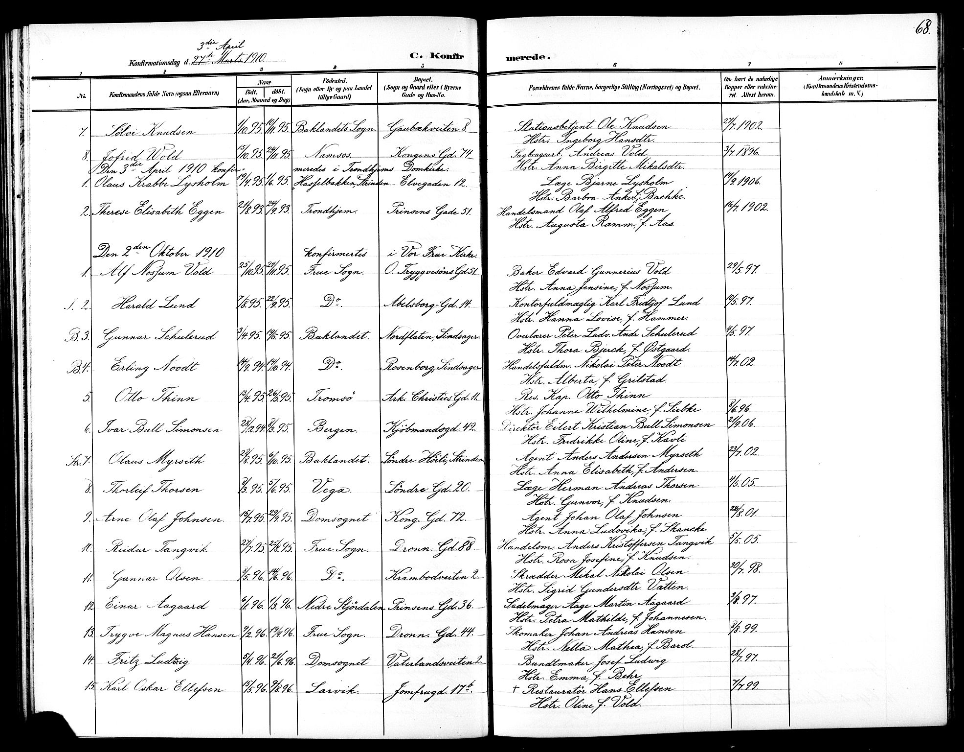 Ministerialprotokoller, klokkerbøker og fødselsregistre - Sør-Trøndelag, SAT/A-1456/602/L0146: Parish register (copy) no. 602C14, 1904-1914, p. 68