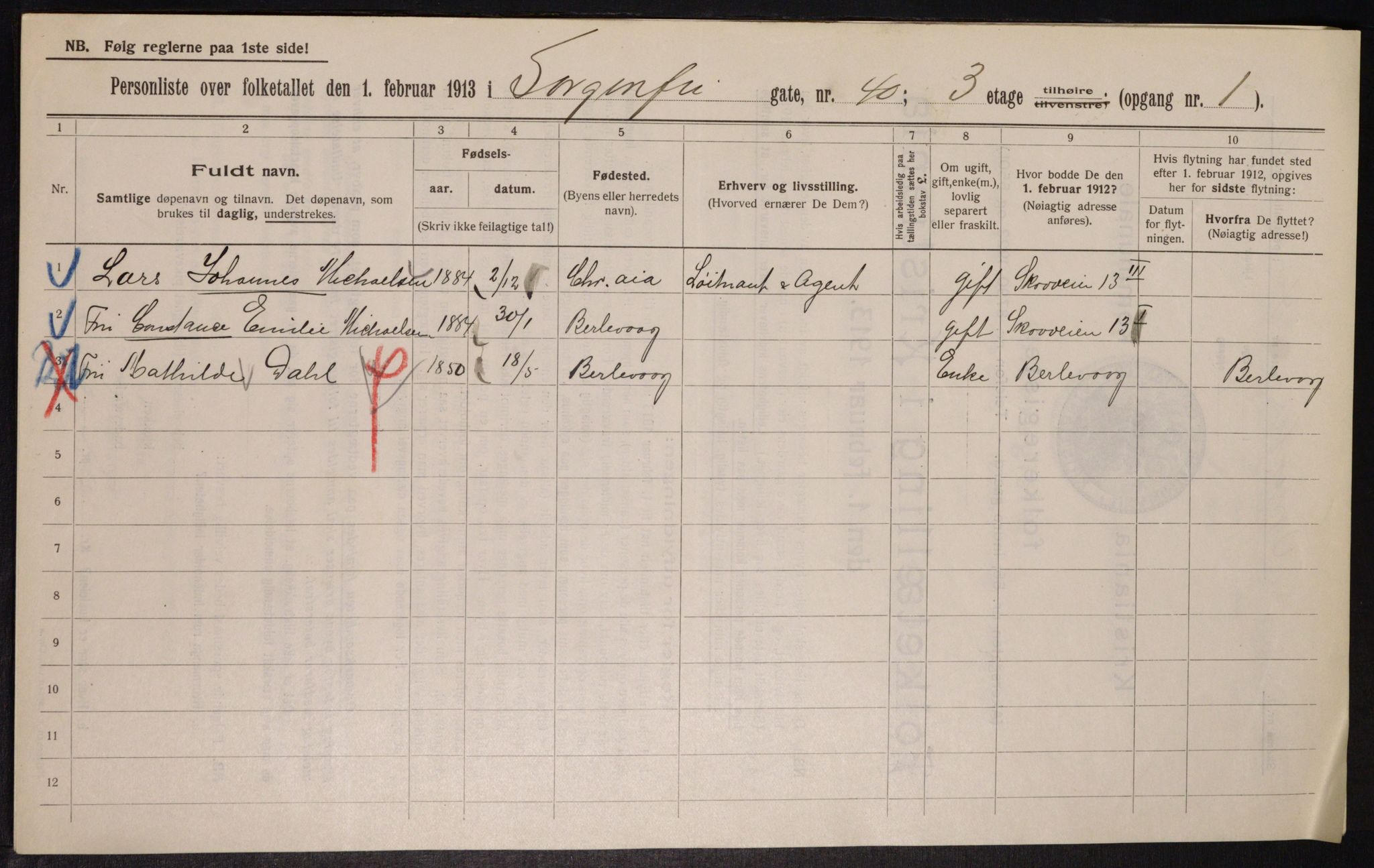 OBA, Municipal Census 1913 for Kristiania, 1913, p. 100431