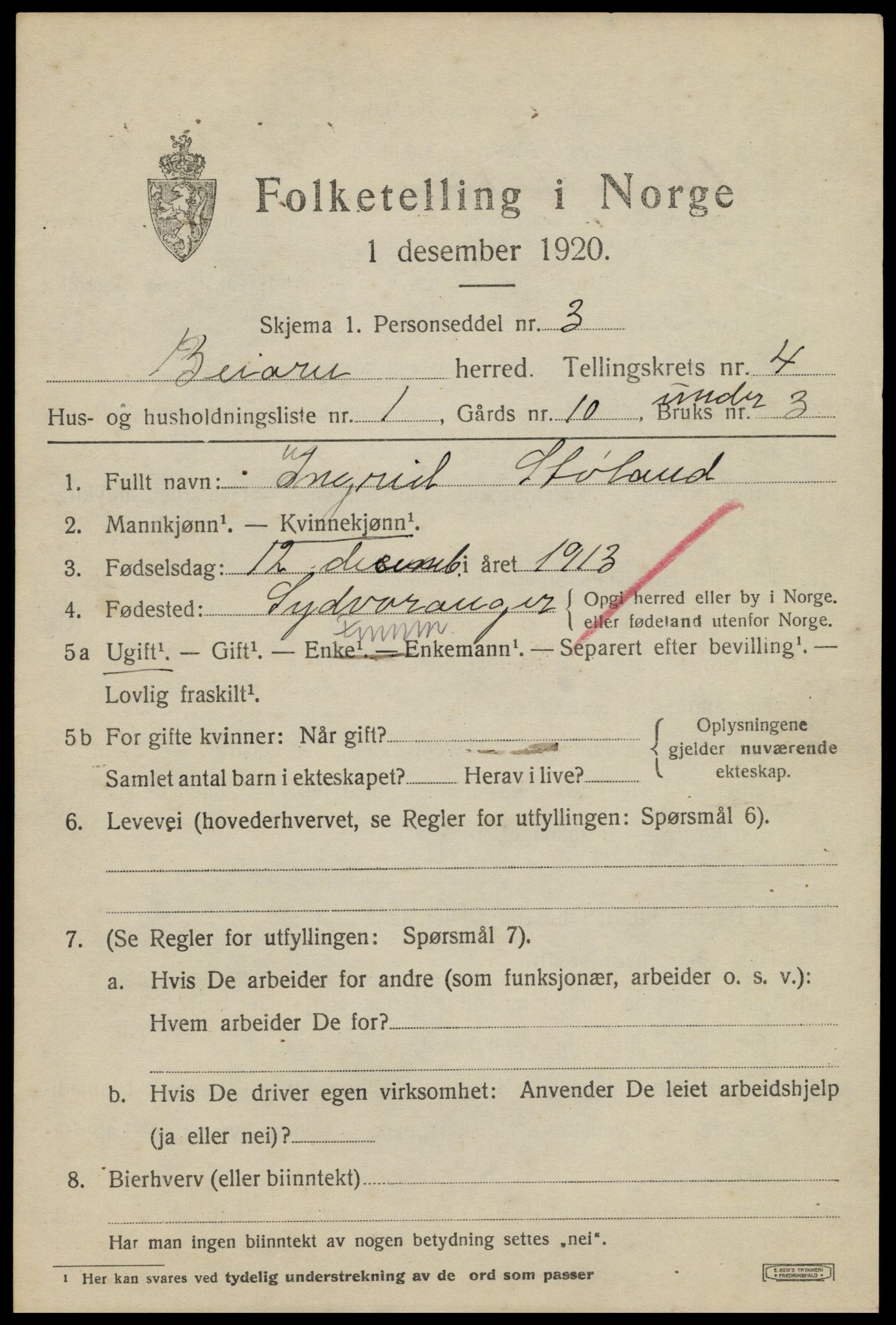 SAT, 1920 census for Beiarn, 1920, p. 1752