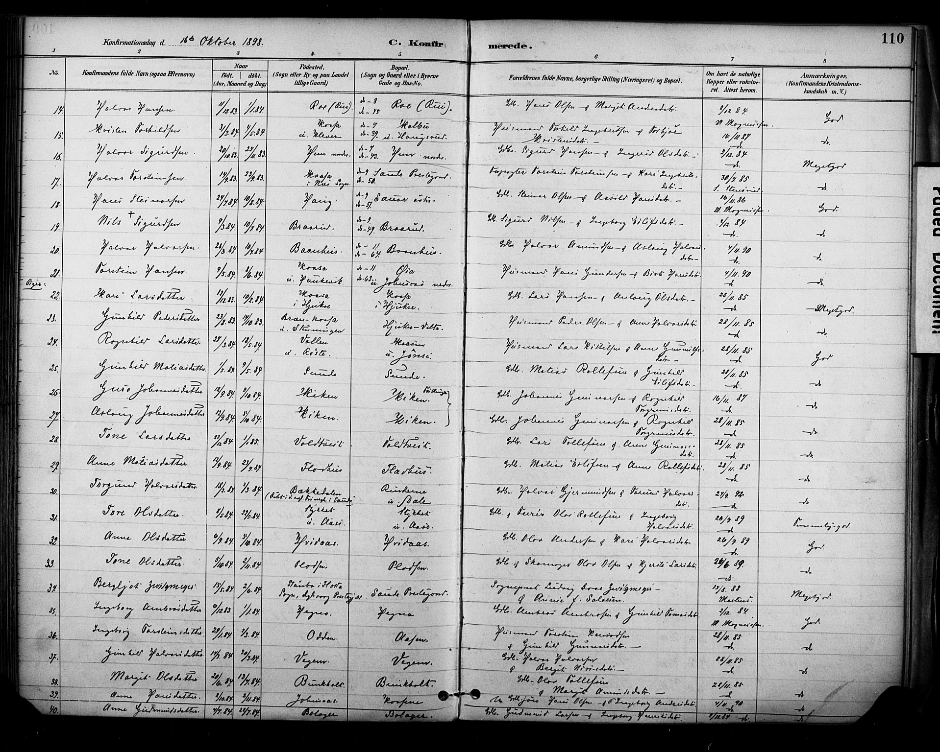 Sauherad kirkebøker, SAKO/A-298/F/Fa/L0009: Parish register (official) no. I 9, 1887-1912, p. 110