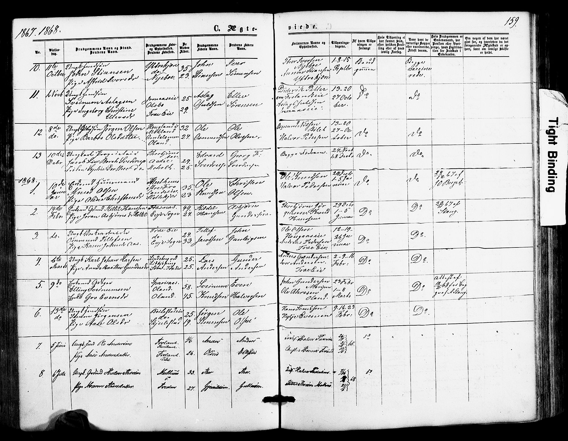 Froland sokneprestkontor, SAK/1111-0013/F/Fa/L0003: Parish register (official) no. A 3, 1864-1881, p. 159