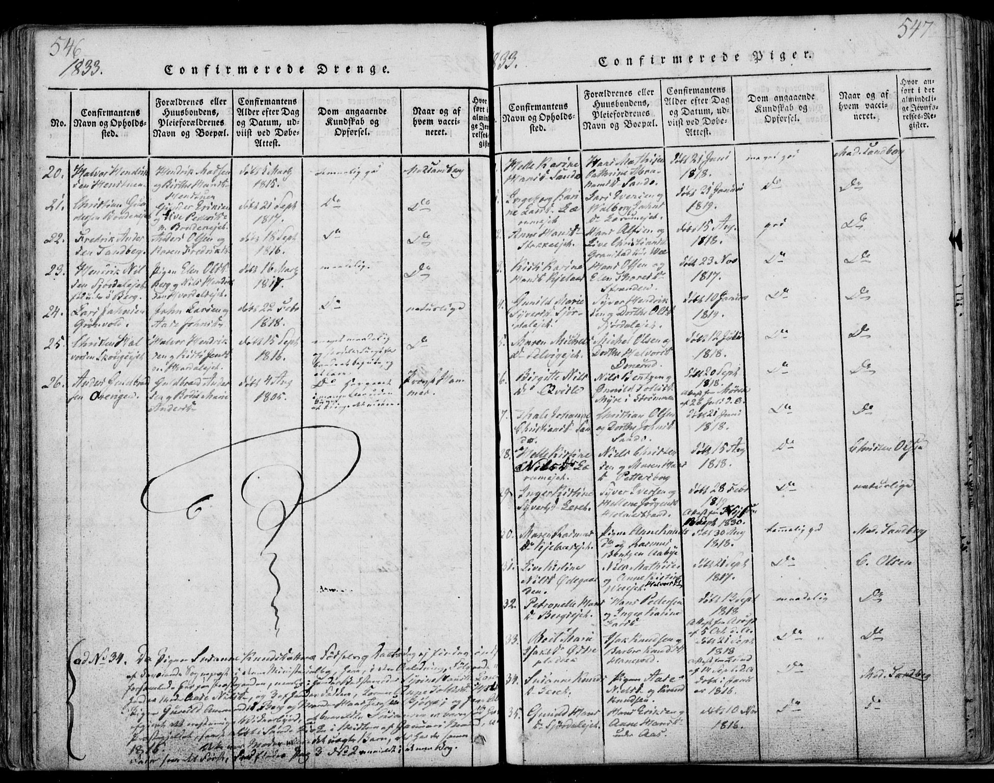 Sande Kirkebøker, AV/SAKO-A-53/F/Fa/L0003: Parish register (official) no. 3, 1814-1847, p. 546-547