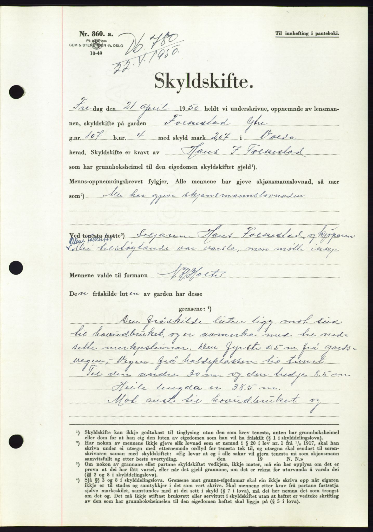 Søre Sunnmøre sorenskriveri, SAT/A-4122/1/2/2C/L0086: Mortgage book no. 12A, 1949-1950, Diary no: : 780/1950
