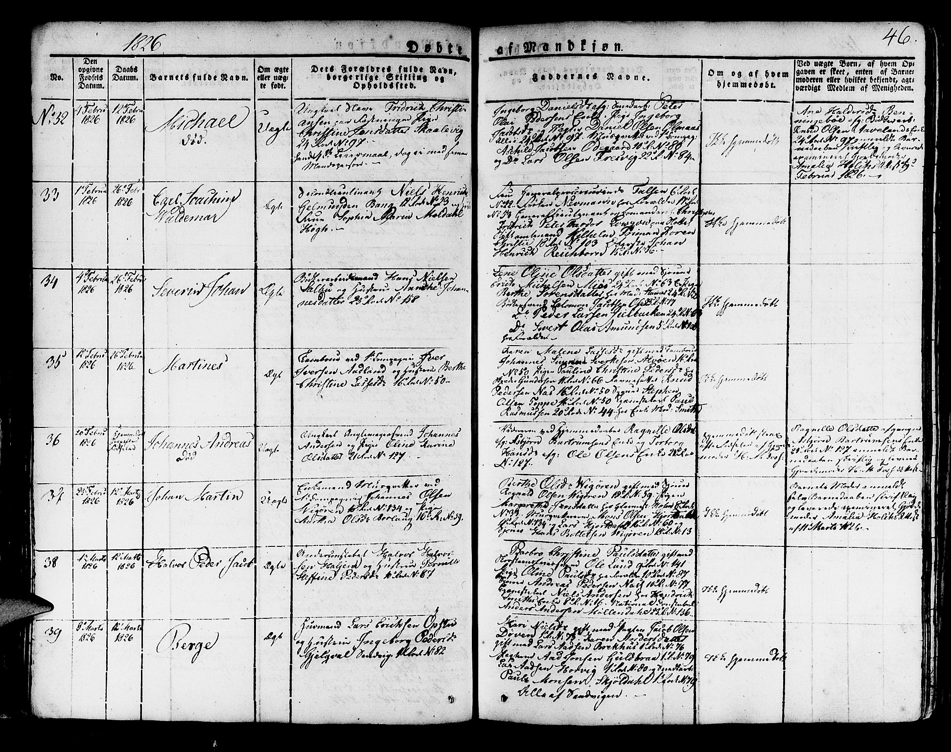 Korskirken sokneprestembete, AV/SAB-A-76101/H/Haa/L0014: Parish register (official) no. A 14, 1823-1835, p. 46