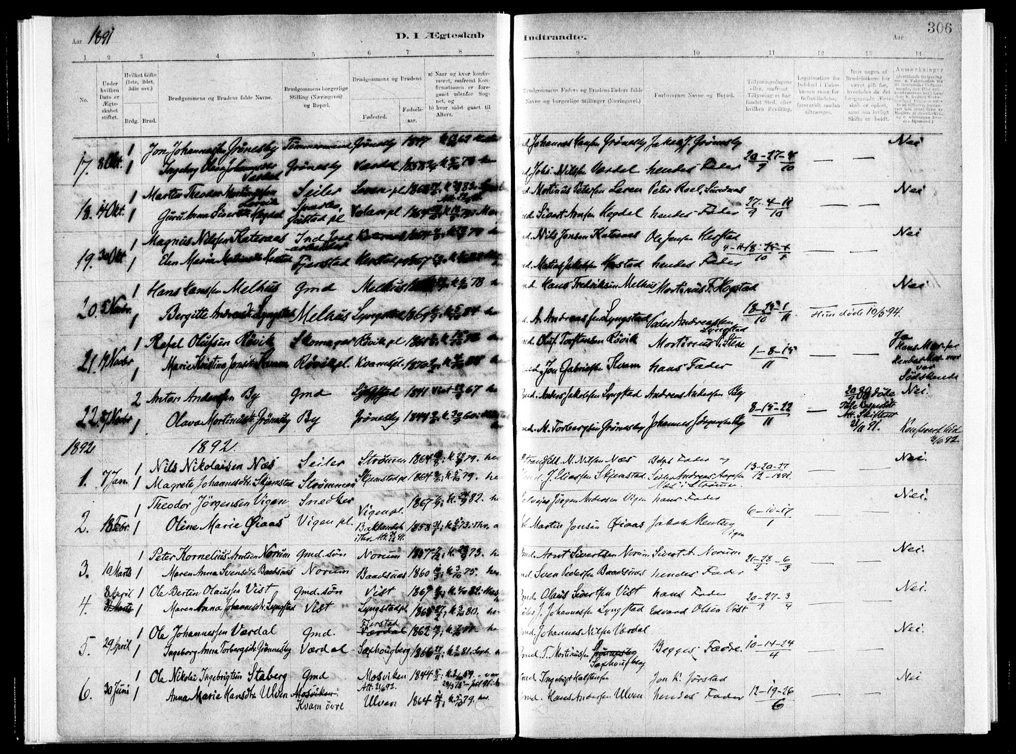 Ministerialprotokoller, klokkerbøker og fødselsregistre - Nord-Trøndelag, SAT/A-1458/730/L0285: Parish register (official) no. 730A10, 1879-1914, p. 306
