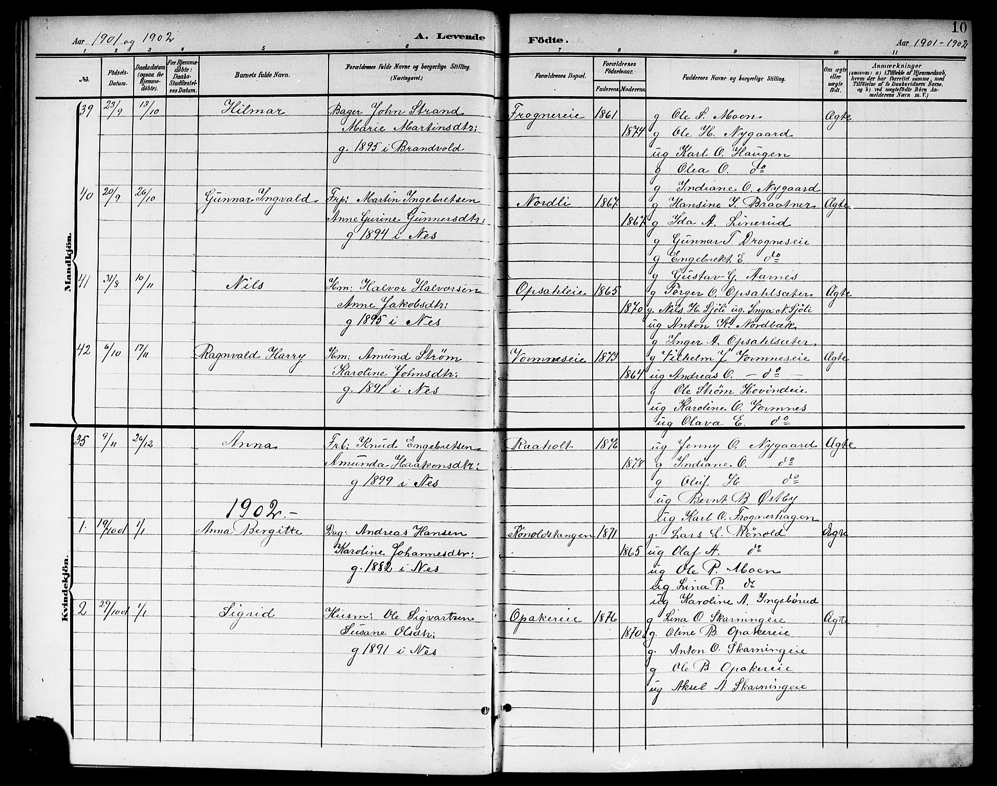Nes prestekontor Kirkebøker, SAO/A-10410/G/Ga/L0002: Parish register (copy) no. I 2, 1901-1912, p. 10