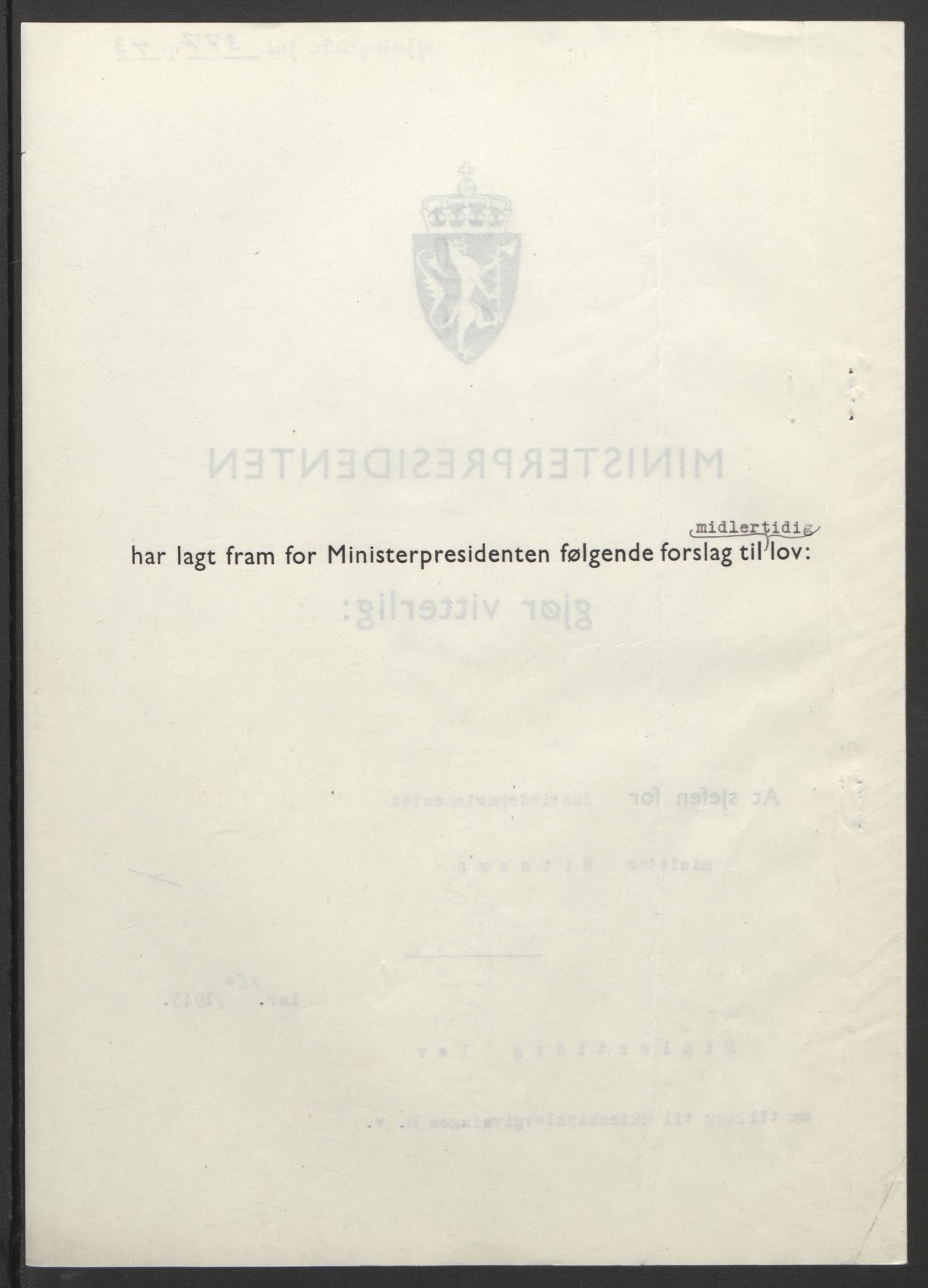 NS-administrasjonen 1940-1945 (Statsrådsekretariatet, de kommisariske statsråder mm), RA/S-4279/D/Db/L0099: Lover, 1943, p. 740