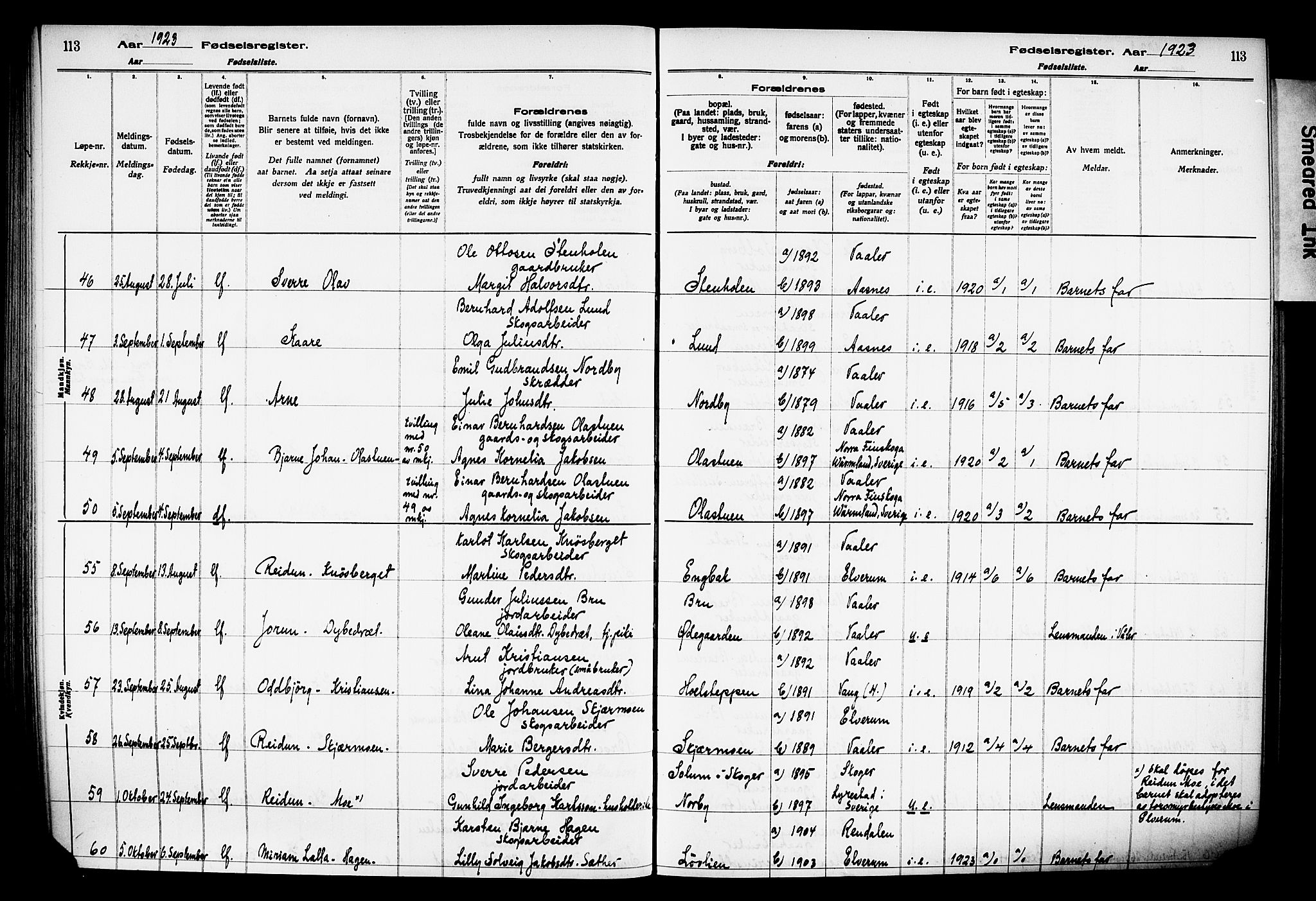 Våler prestekontor, Hedmark, AV/SAH-PREST-040/I/Id/L0001: Birth register no. 1, 1916-1930, p. 113