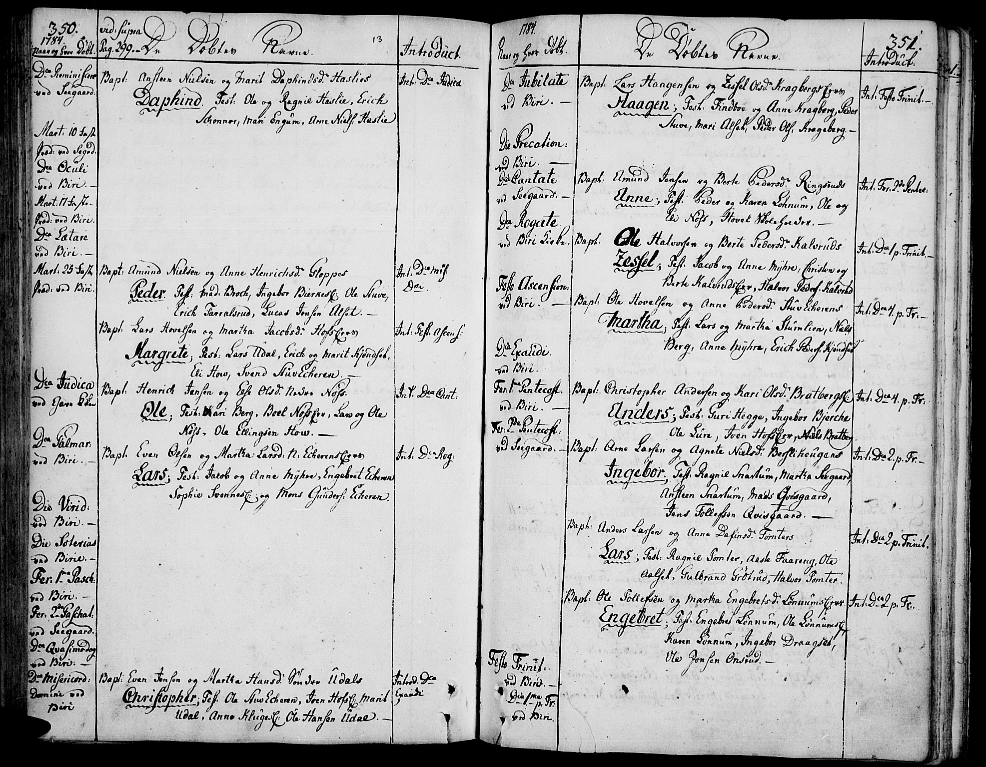 Biri prestekontor, AV/SAH-PREST-096/H/Ha/Haa/L0002: Parish register (official) no. 2, 1754-1789, p. 350-351