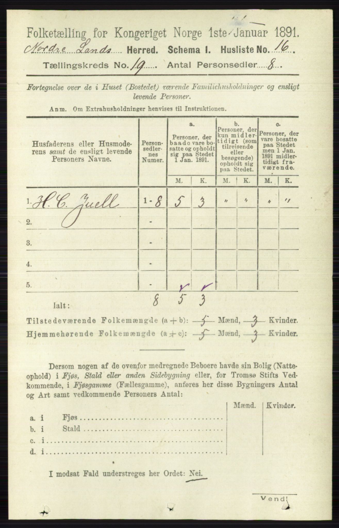 RA, 1891 census for 0538 Nordre Land, 1891, p. 4609