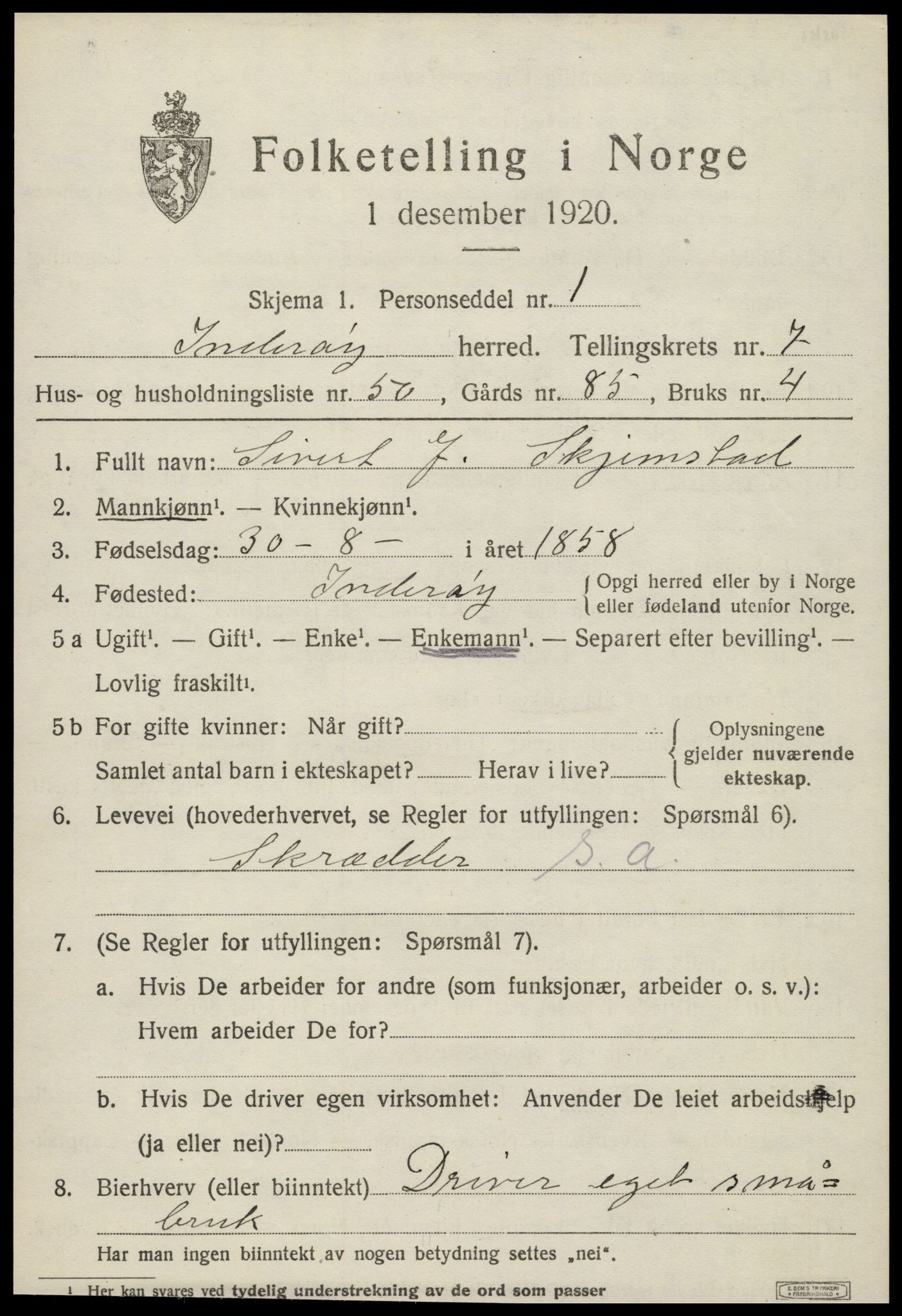 SAT, 1920 census for Inderøy, 1920, p. 5573