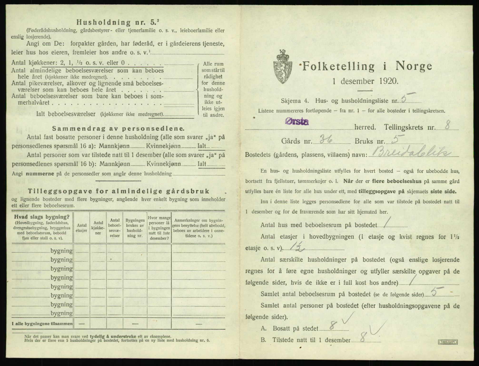 SAT, 1920 census for Ørsta, 1920, p. 796