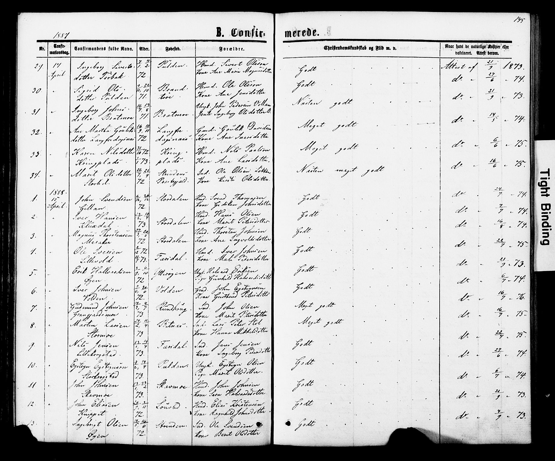 Ministerialprotokoller, klokkerbøker og fødselsregistre - Nord-Trøndelag, SAT/A-1458/706/L0049: Parish register (copy) no. 706C01, 1864-1895, p. 145