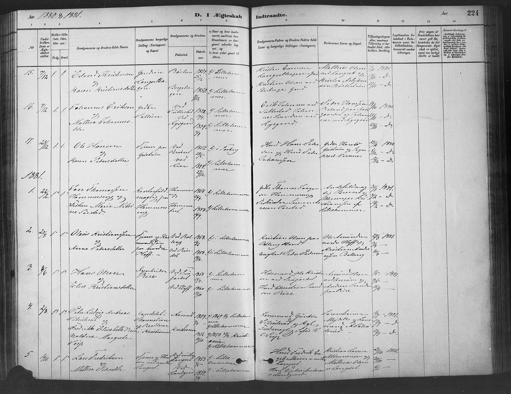 Fåberg prestekontor, SAH/PREST-086/H/Ha/Haa/L0009: Parish register (official) no. 9, 1879-1898, p. 224