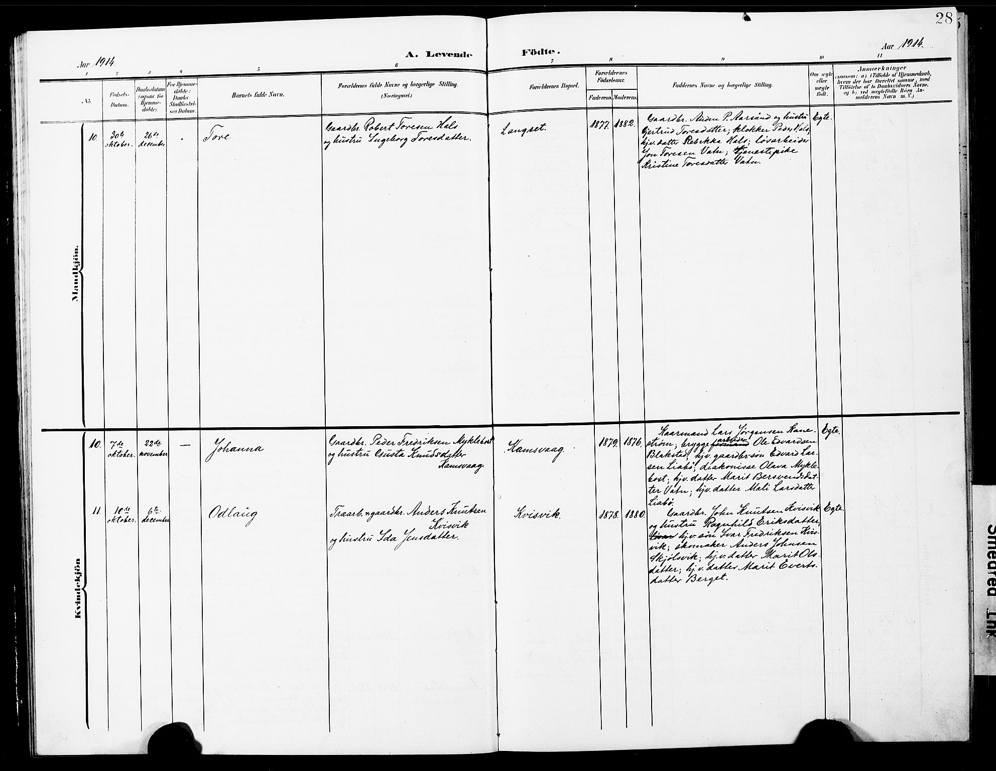 Ministerialprotokoller, klokkerbøker og fødselsregistre - Møre og Romsdal, AV/SAT-A-1454/587/L1001: Parish register (copy) no. 587C01, 1906-1927, p. 28