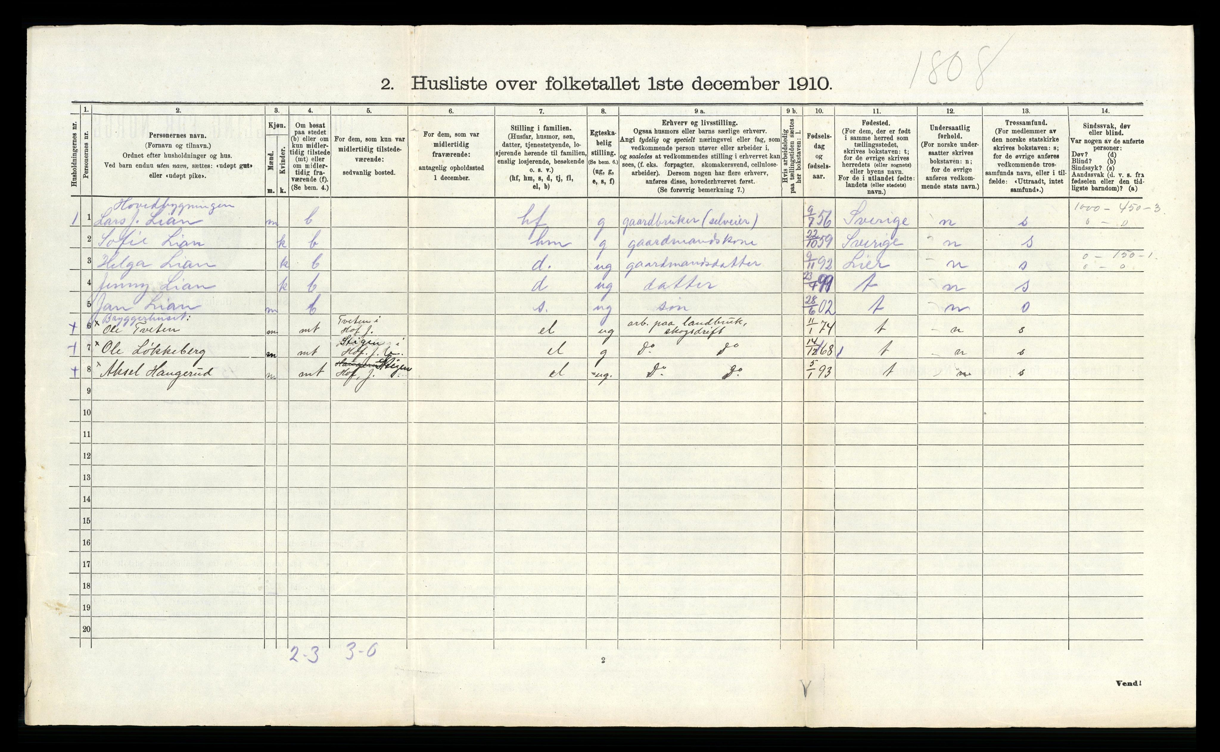 RA, 1910 census for Hof, 1910, p. 669