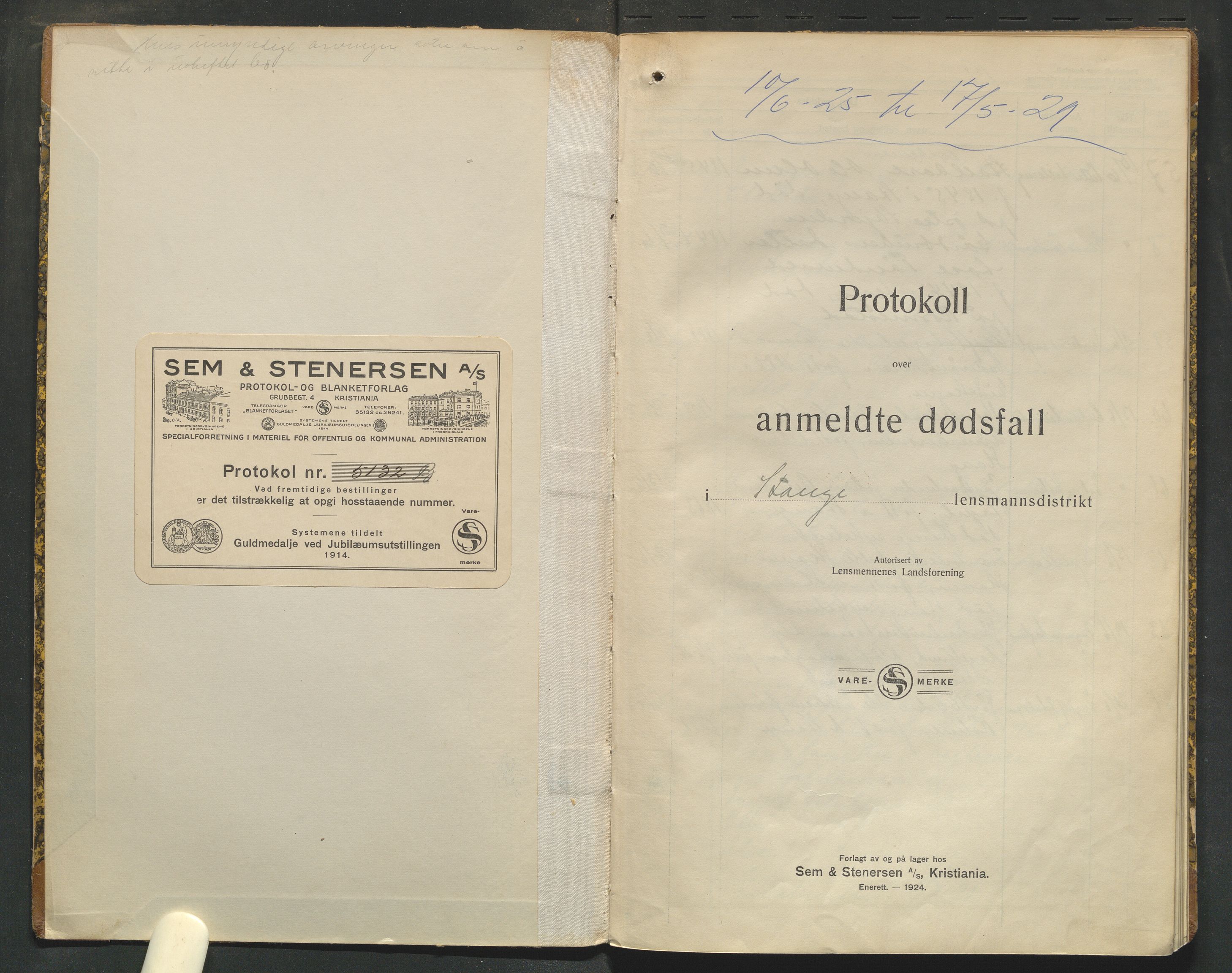 Stange lensmannskontor, AV/SAH-LHS-020/H/Ha/Haa/L0001/0005: Dødsfallsprotokoller / Dødsfallsprotokoll, 1925-1929