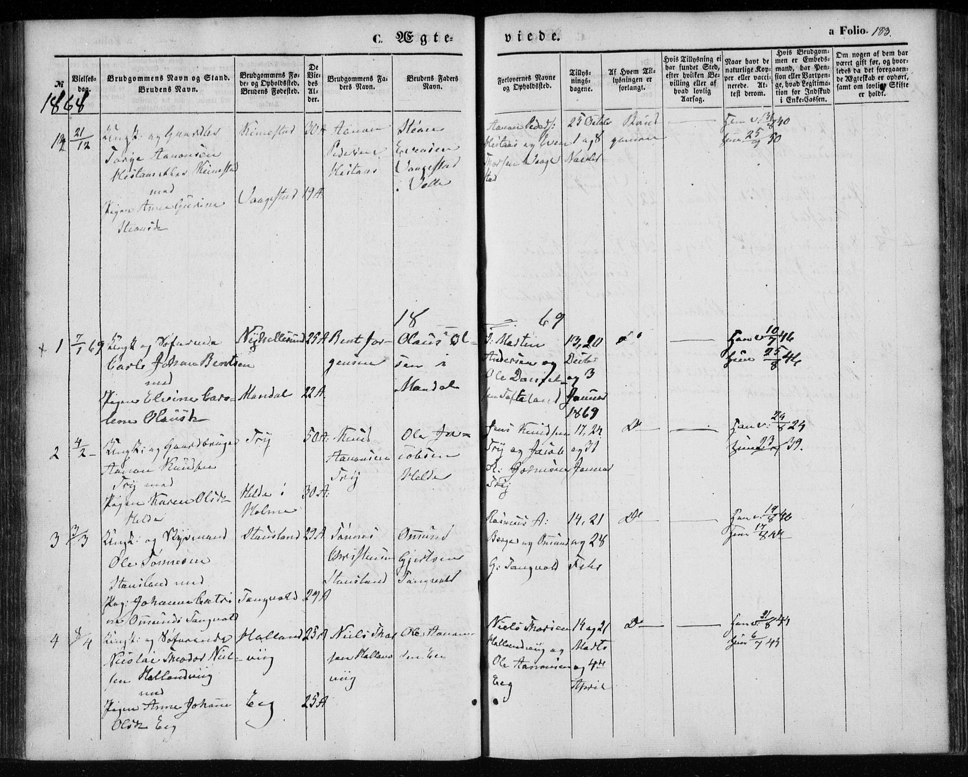 Søgne sokneprestkontor, SAK/1111-0037/F/Fa/Fab/L0010: Parish register (official) no. A 10, 1853-1869, p. 183