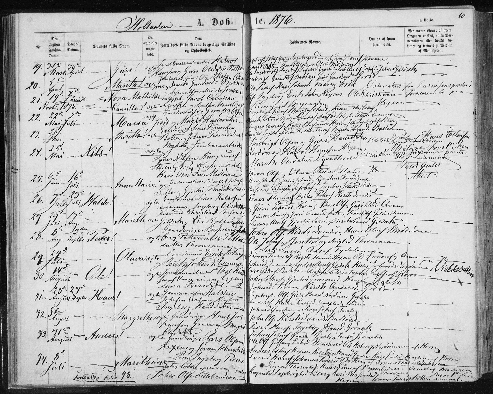 Ministerialprotokoller, klokkerbøker og fødselsregistre - Sør-Trøndelag, SAT/A-1456/685/L0969: Parish register (official) no. 685A08 /1, 1870-1878, p. 60