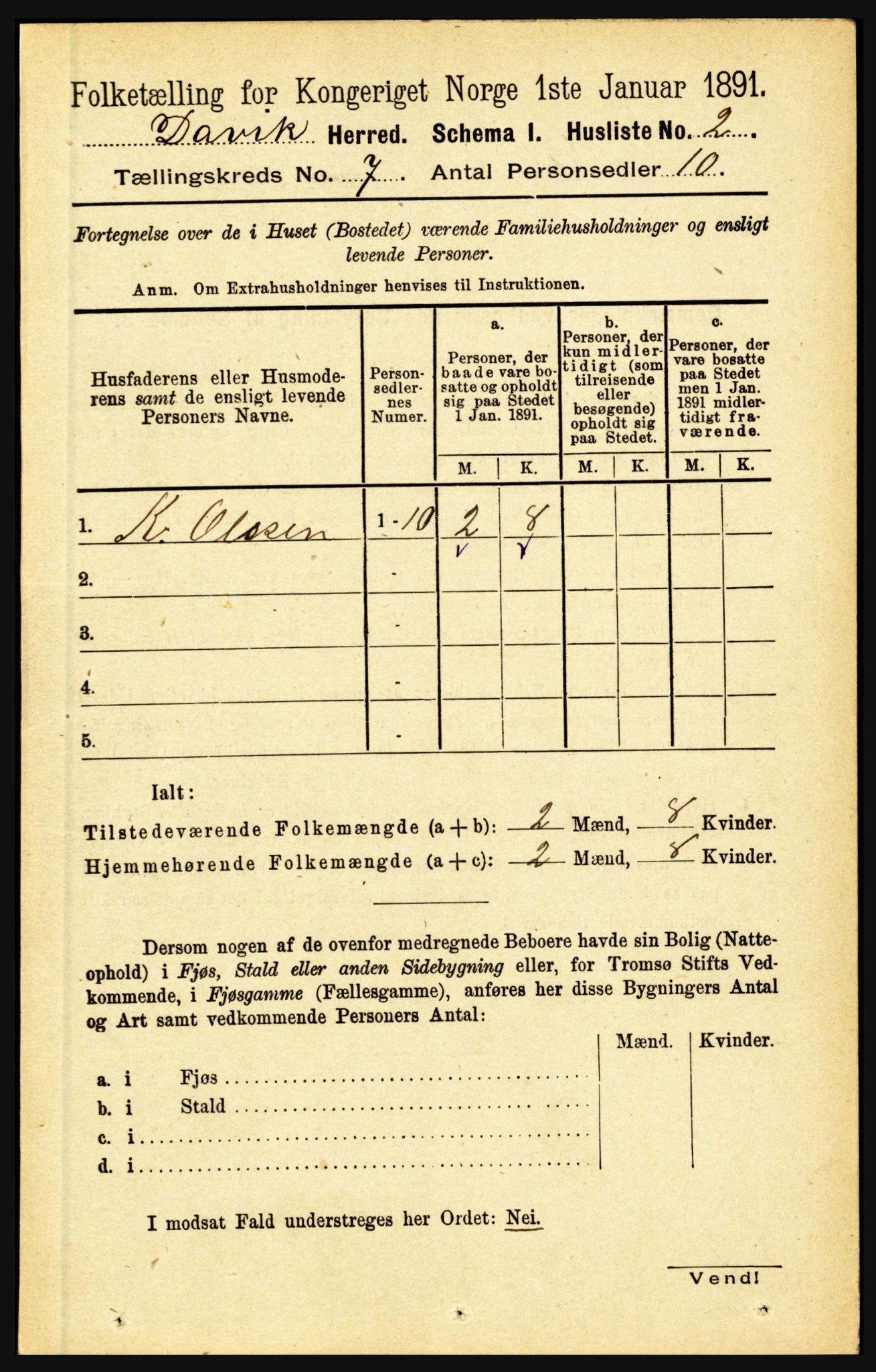 RA, 1891 census for 1442 Davik, 1891, p. 2671