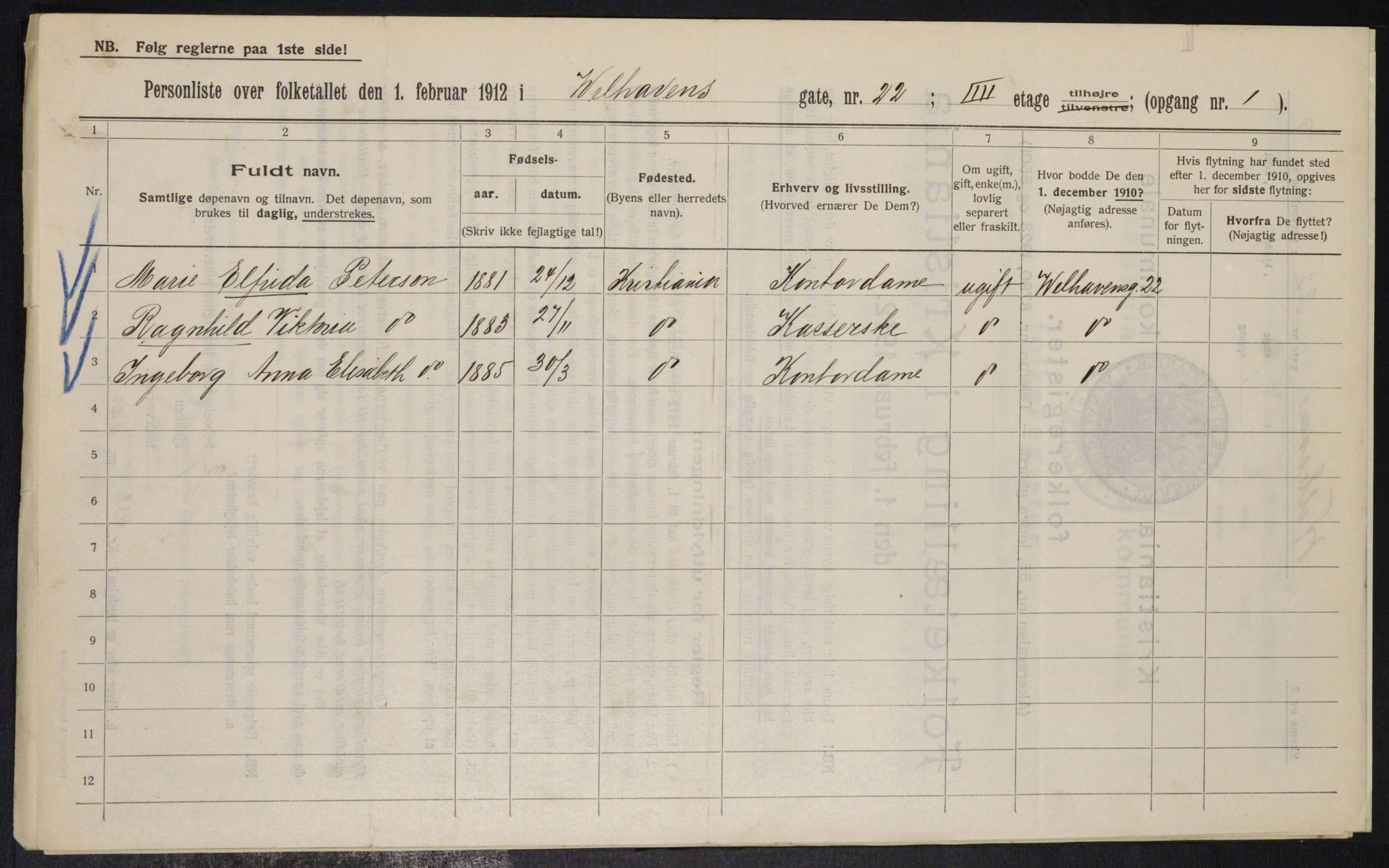 OBA, Municipal Census 1912 for Kristiania, 1912, p. 127709