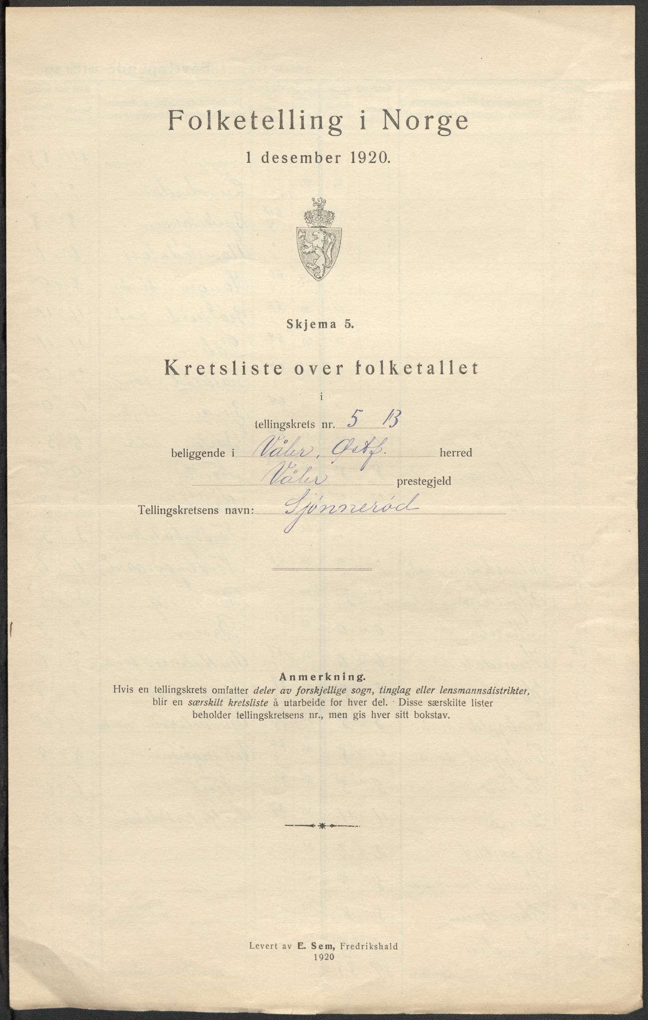 SAO, 1920 census for Våler, 1920, p. 27