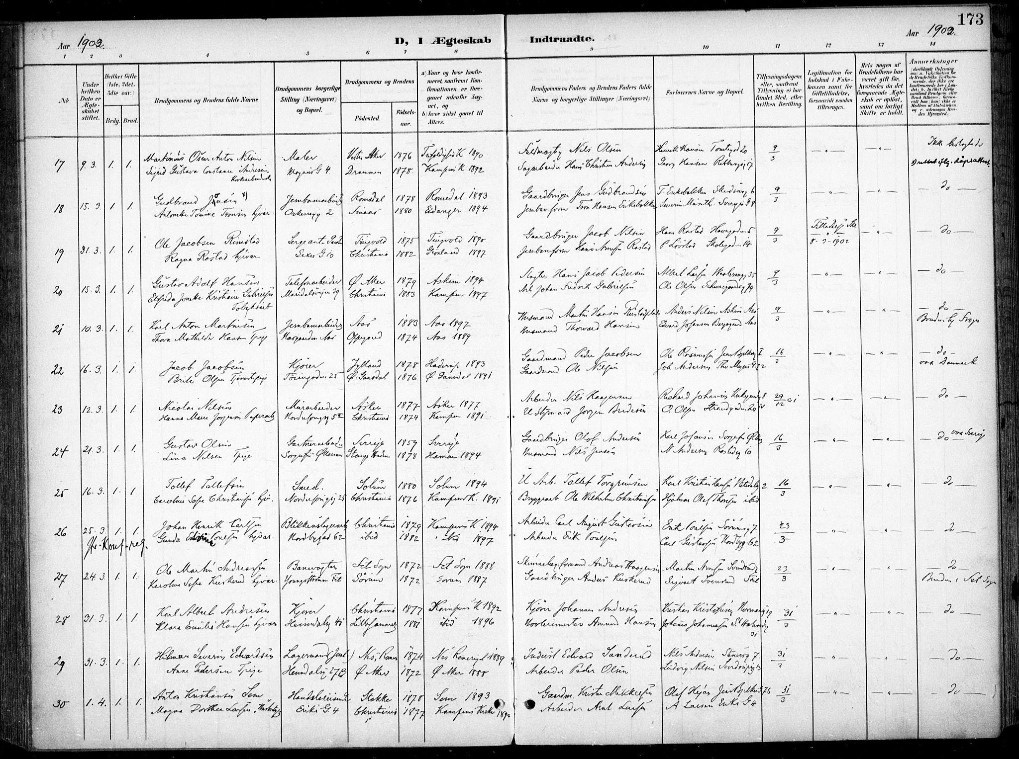 Kampen prestekontor Kirkebøker, AV/SAO-A-10853/F/Fa/L0009: Parish register (official) no. I 9, 1899-1911, p. 173