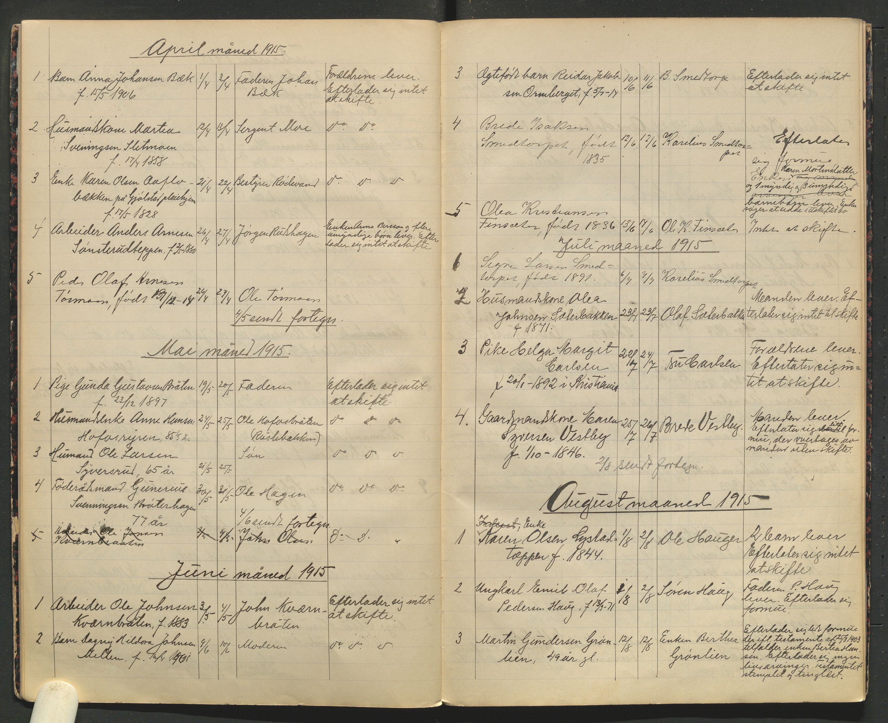 Brandval lensmannskontor, AV/SAH-LHN-016/H/Ha/L0001/0002: Dødsfallsprotokoller / Dødsfallsprotokoll, 1912-1924