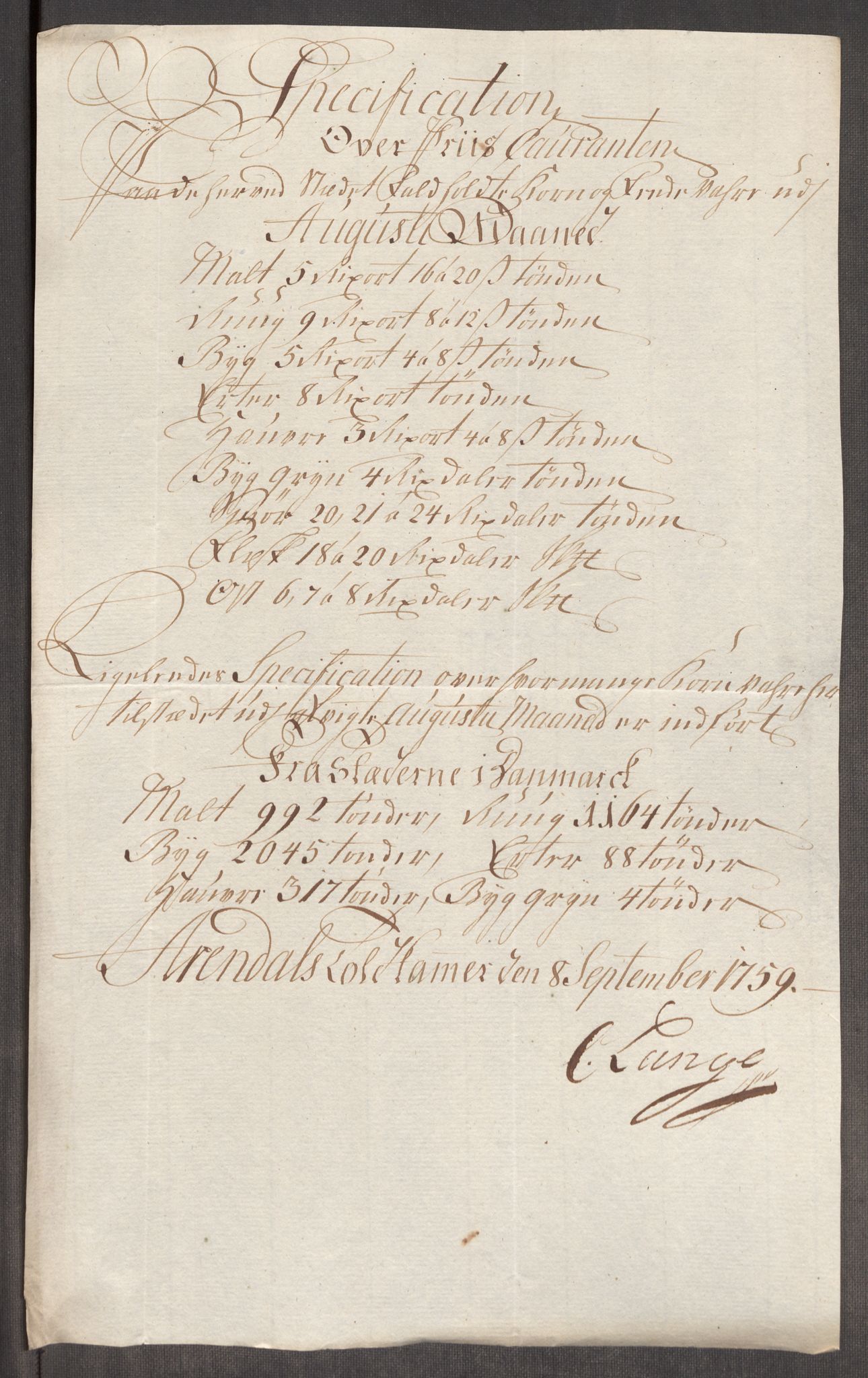 Rentekammeret inntil 1814, Realistisk ordnet avdeling, AV/RA-EA-4070/Oe/L0006: [Ø1]: Priskuranter, 1758-1760, p. 594