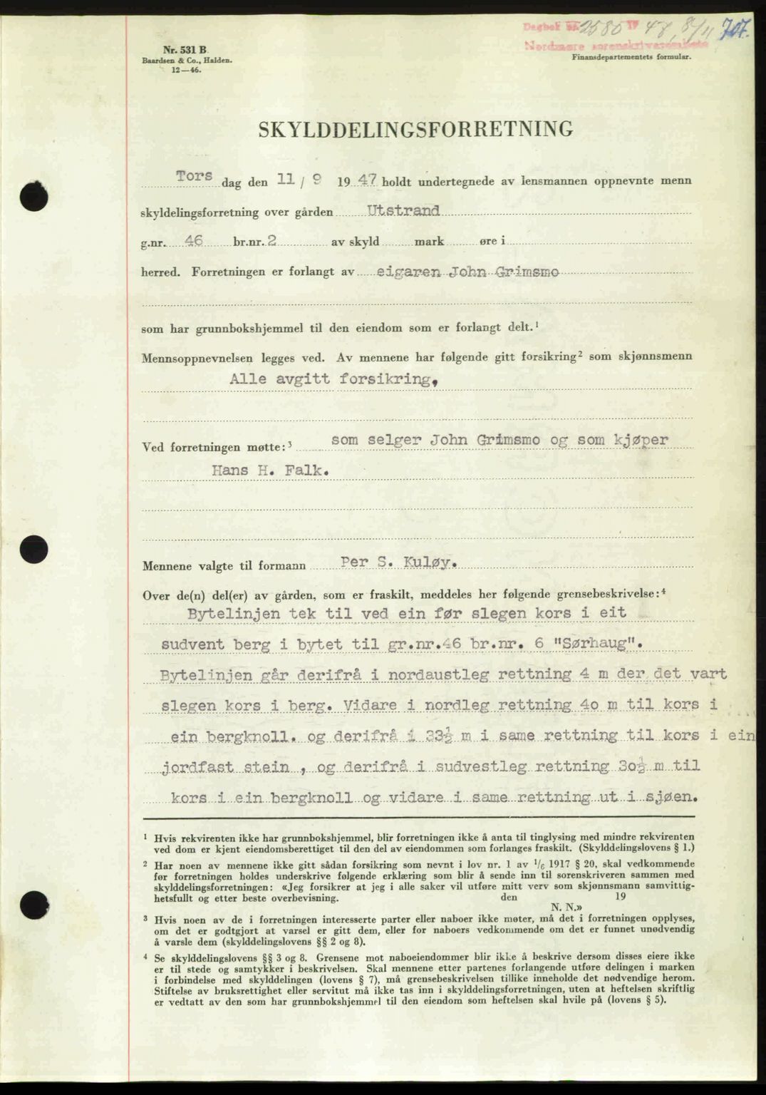 Nordmøre sorenskriveri, AV/SAT-A-4132/1/2/2Ca: Mortgage book no. A106, 1947-1947, Diary no: : 2580/1947