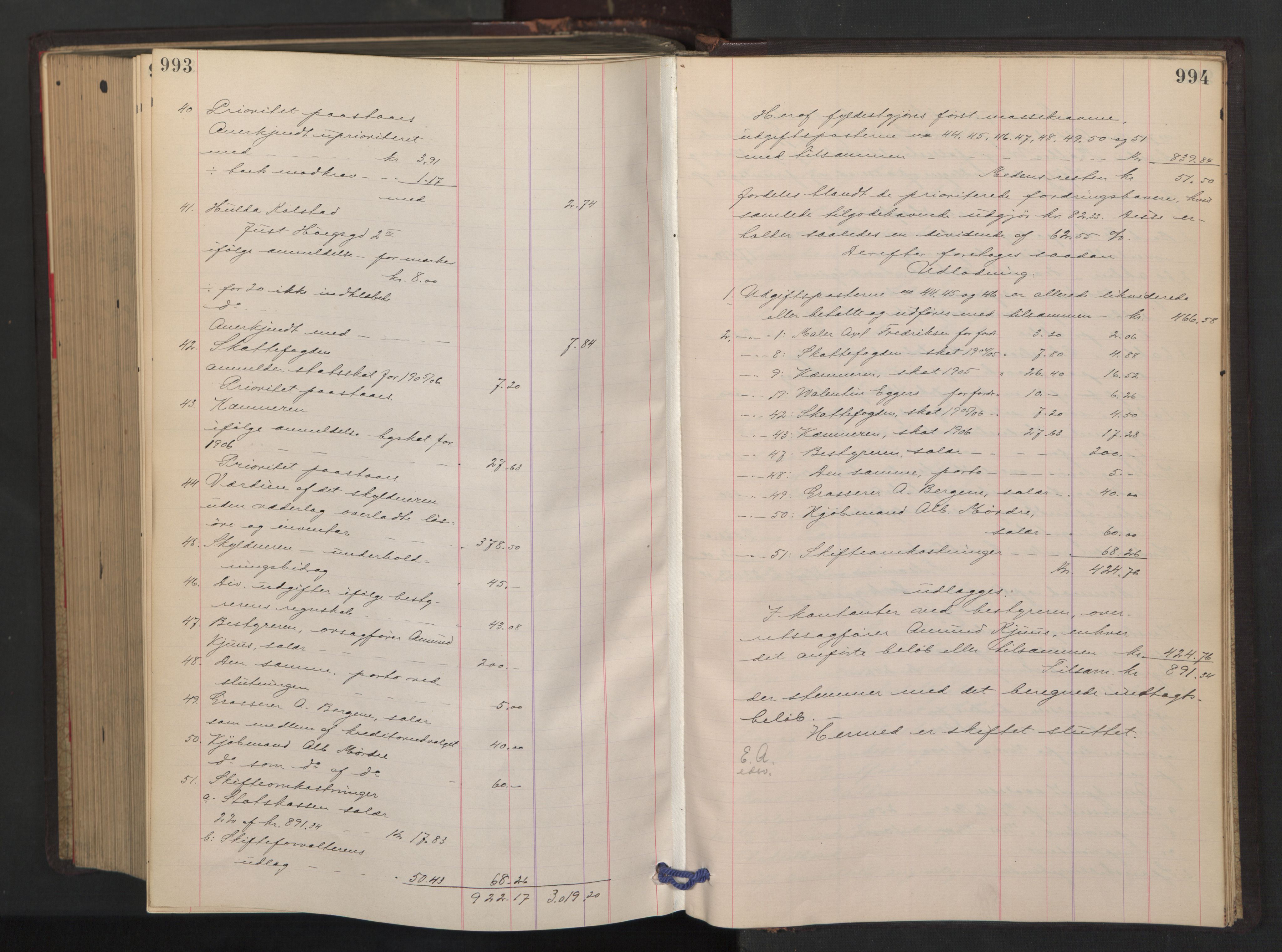 Oslo skifterett, AV/SAO-A-10383/H/Hd/Hdb/L0005: Skifteutlodningsprotokoll, 1905-1907, p. 993-994