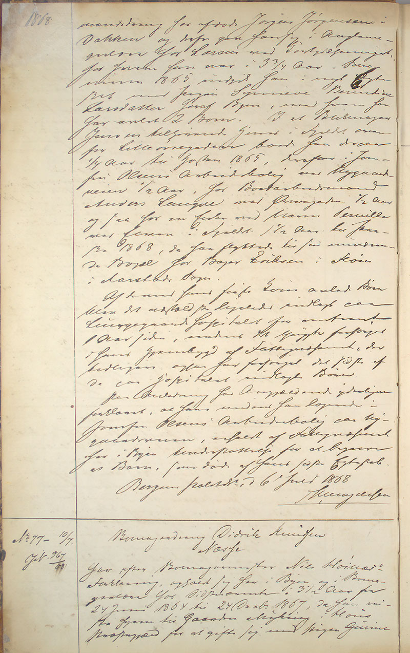 Bergen politikammer / politidistrikt, AV/SAB-A-60401/I/Ic, 1868-1874