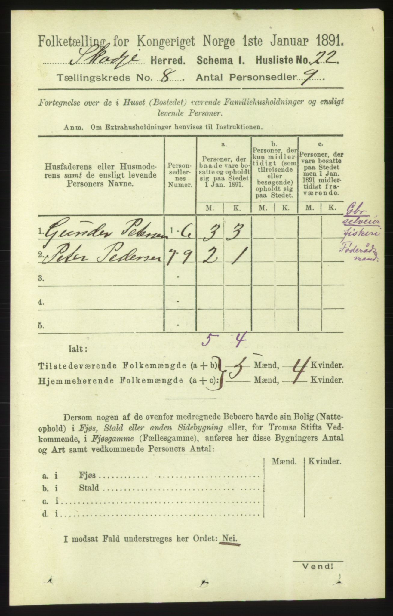 RA, 1891 census for 1529 Skodje, 1891, p. 1685