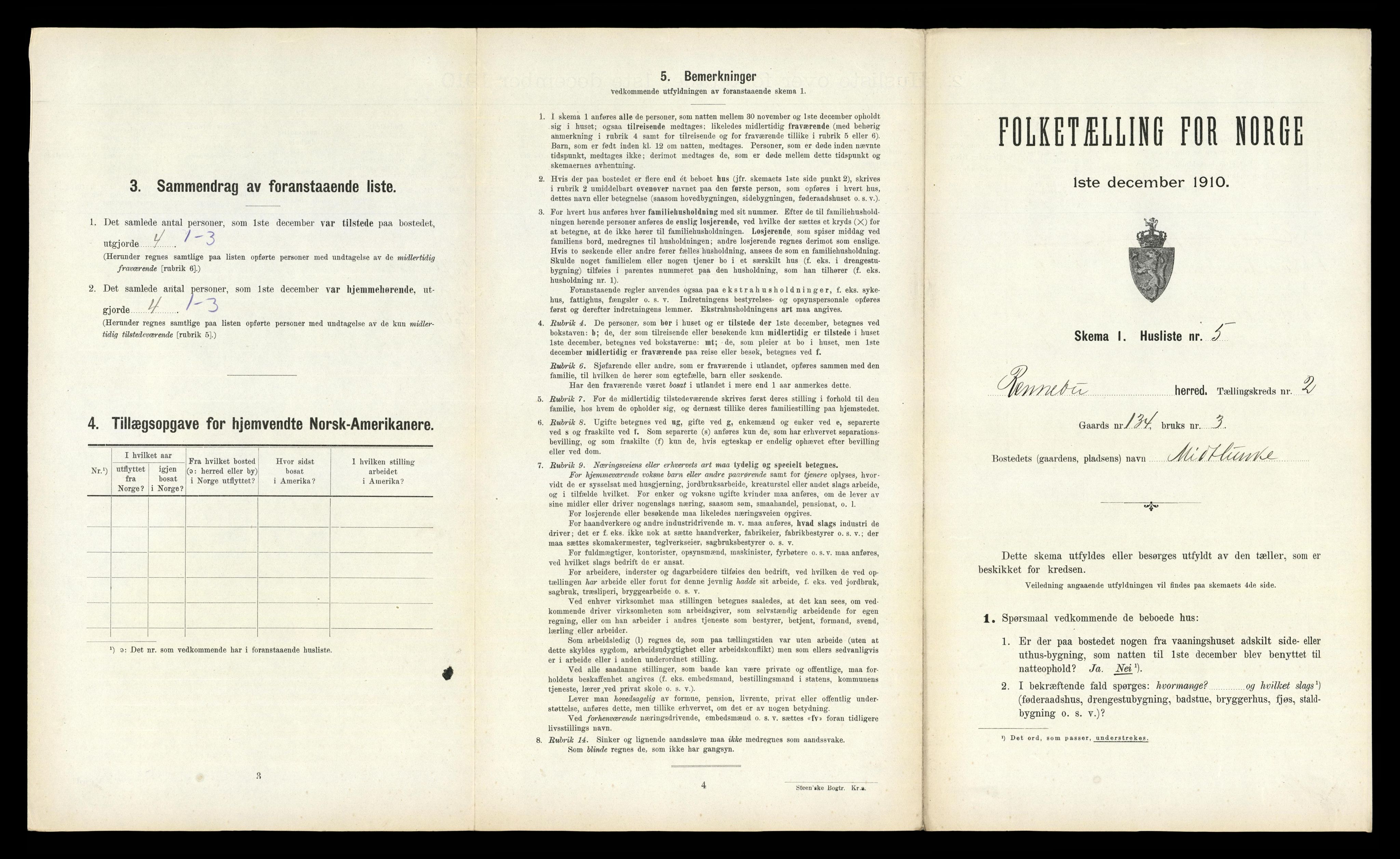 RA, 1910 census for Rennebu, 1910, p. 192