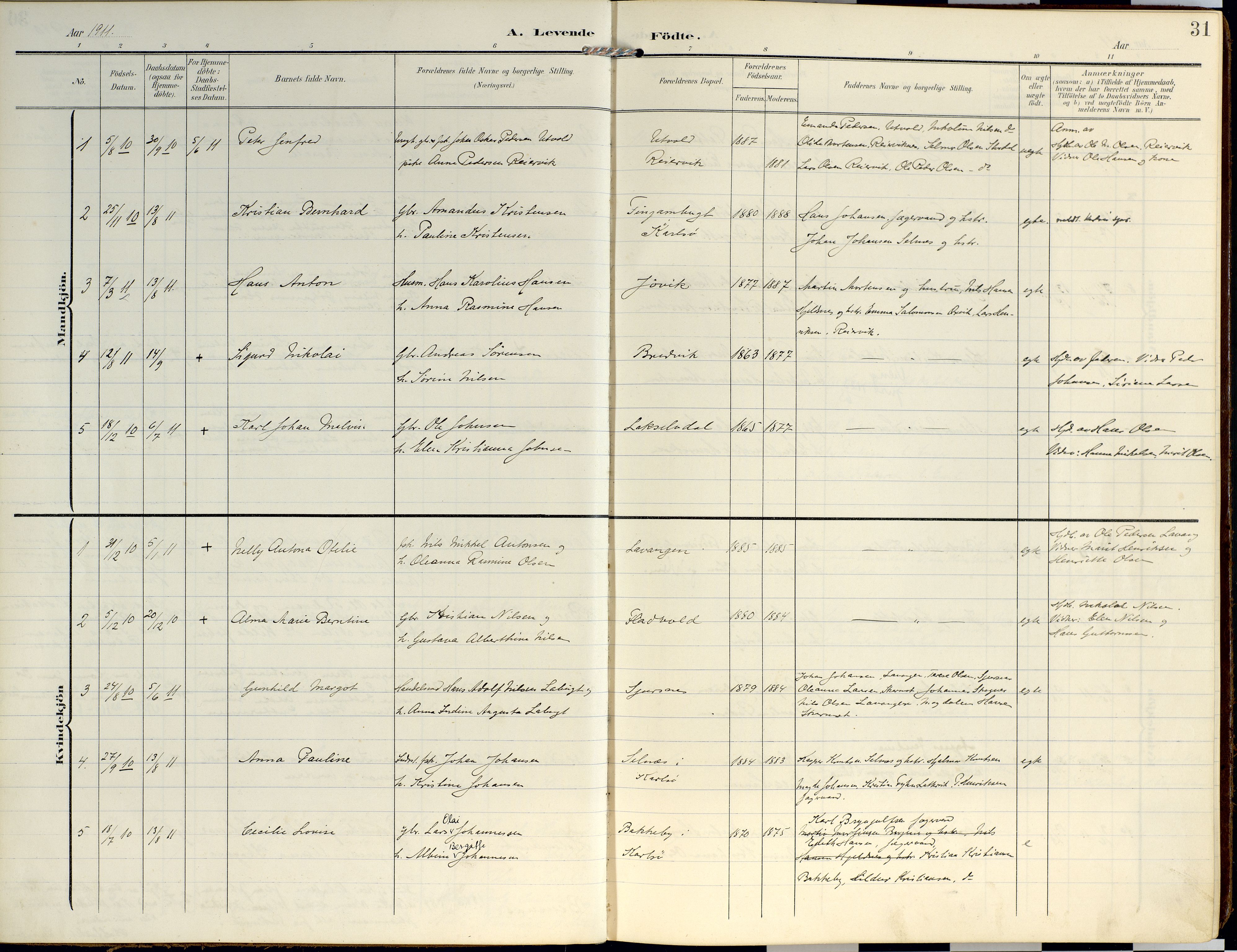 Lyngen sokneprestembete, AV/SATØ-S-1289/H/He/Hea/L0014kirke: Parish register (official) no. 14, 1905-1920, p. 31