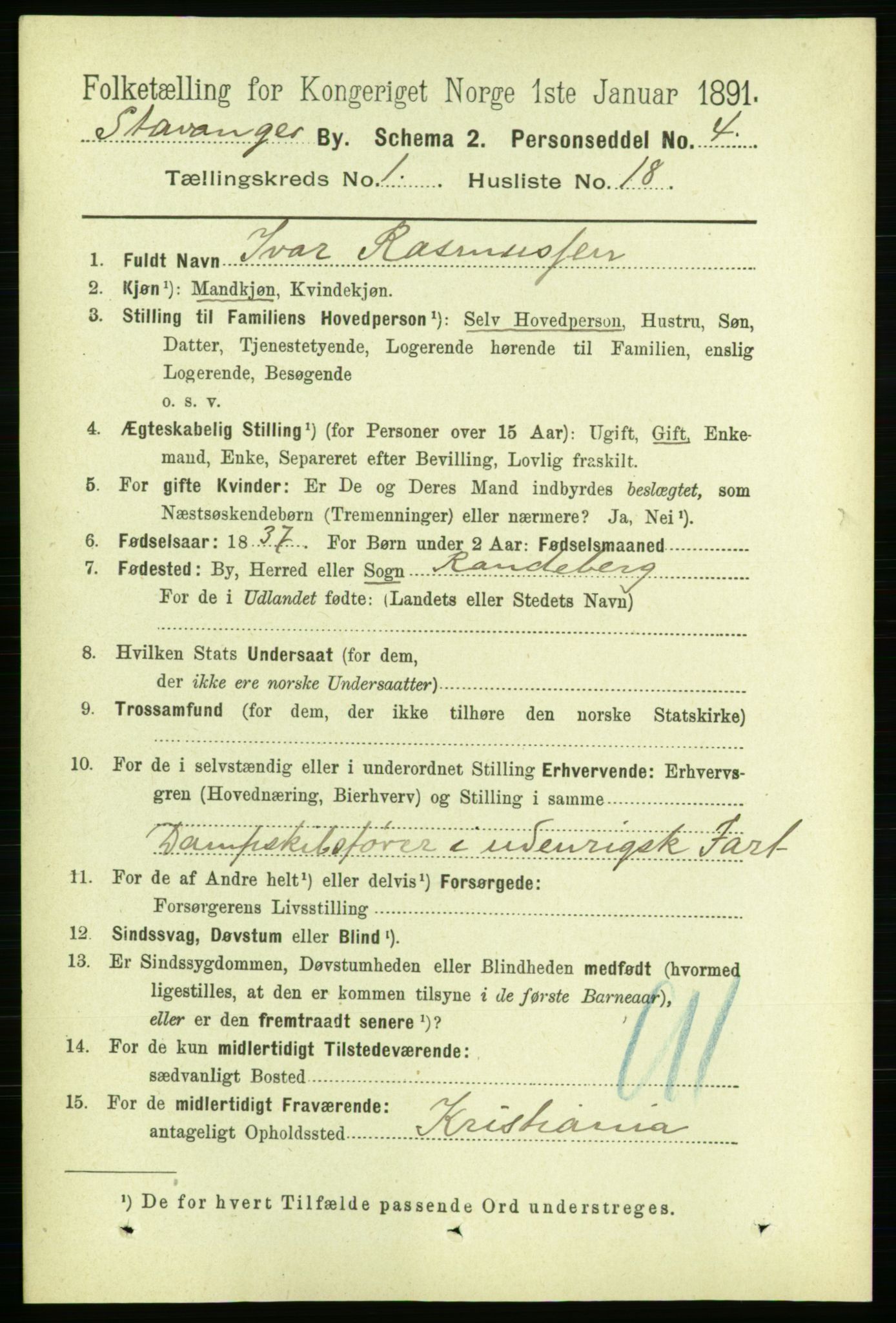 RA, 1891 census for 1103 Stavanger, 1891, p. 5281