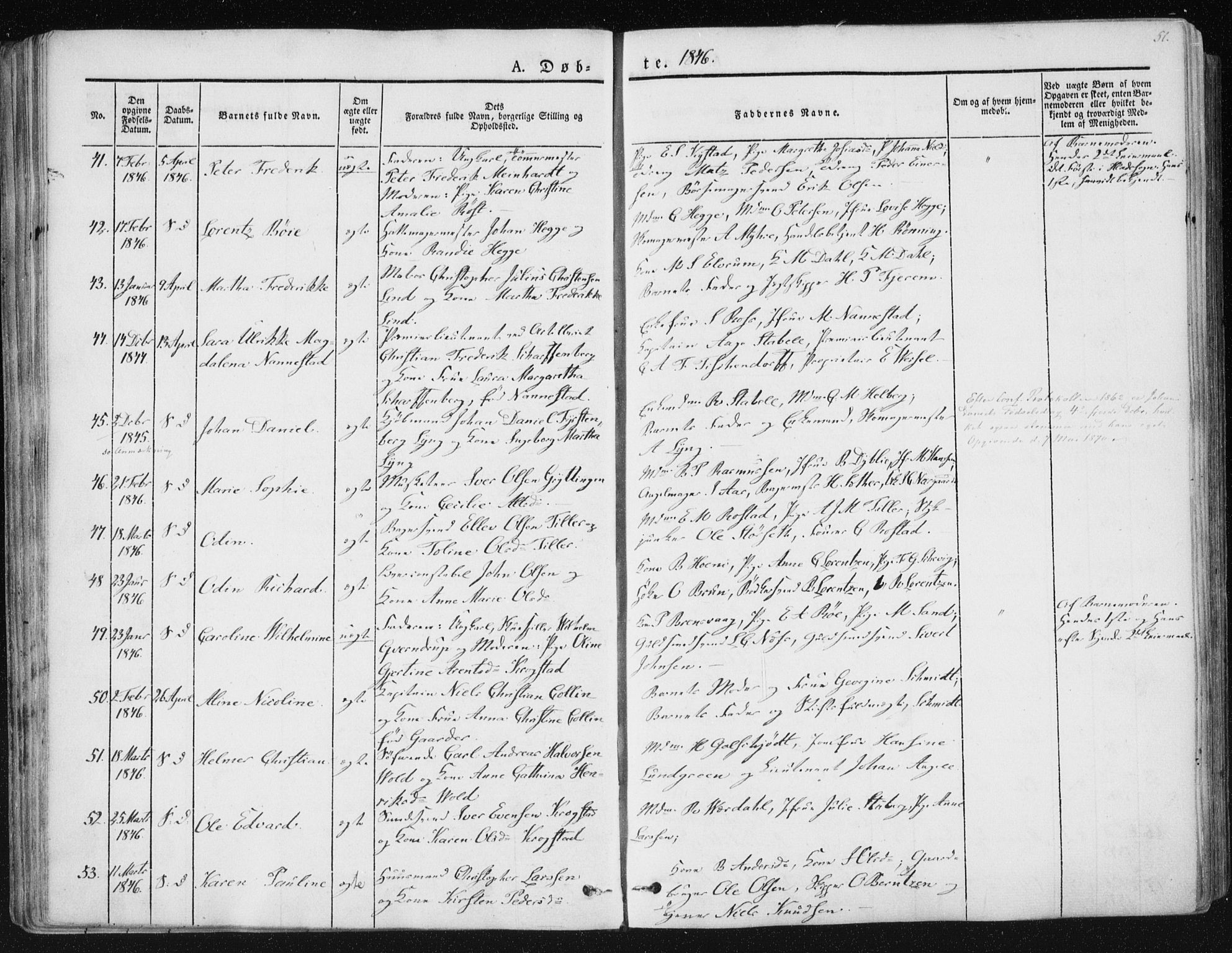 Ministerialprotokoller, klokkerbøker og fødselsregistre - Sør-Trøndelag, AV/SAT-A-1456/602/L0110: Parish register (official) no. 602A08, 1840-1854, p. 51