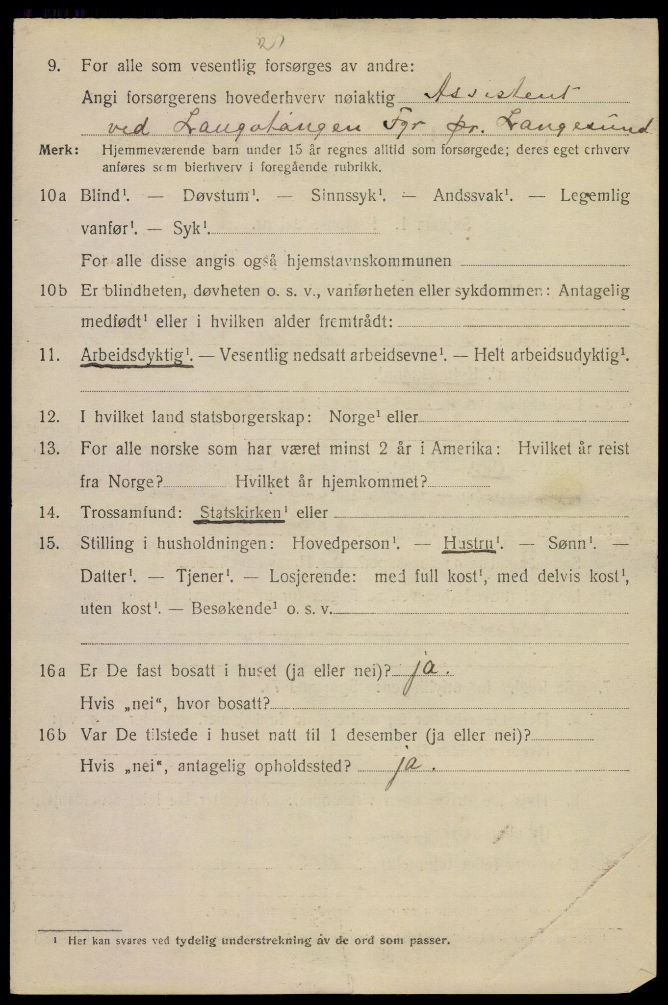 SAKO, 1920 census for Langesund, 1920, p. 3688