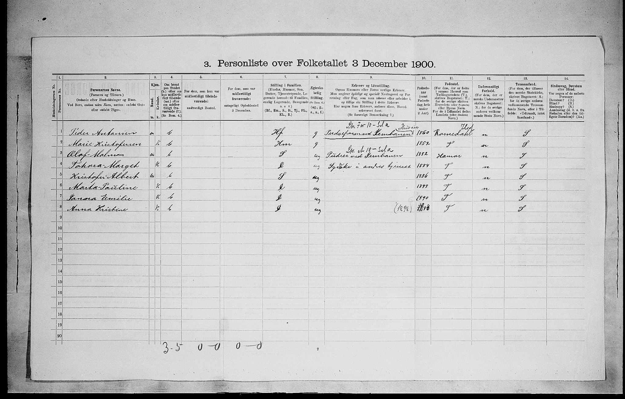 SAH, 1900 census for Vang, 1900, p. 181