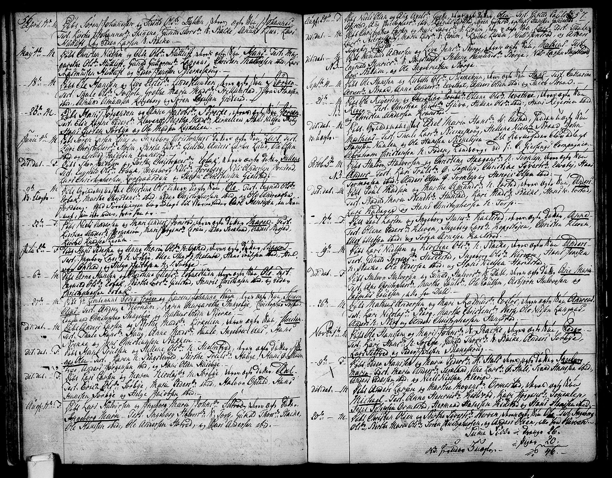 Våle kirkebøker, SAKO/A-334/F/Fa/L0005: Parish register (official) no. I 5, 1773-1808, p. 56-57