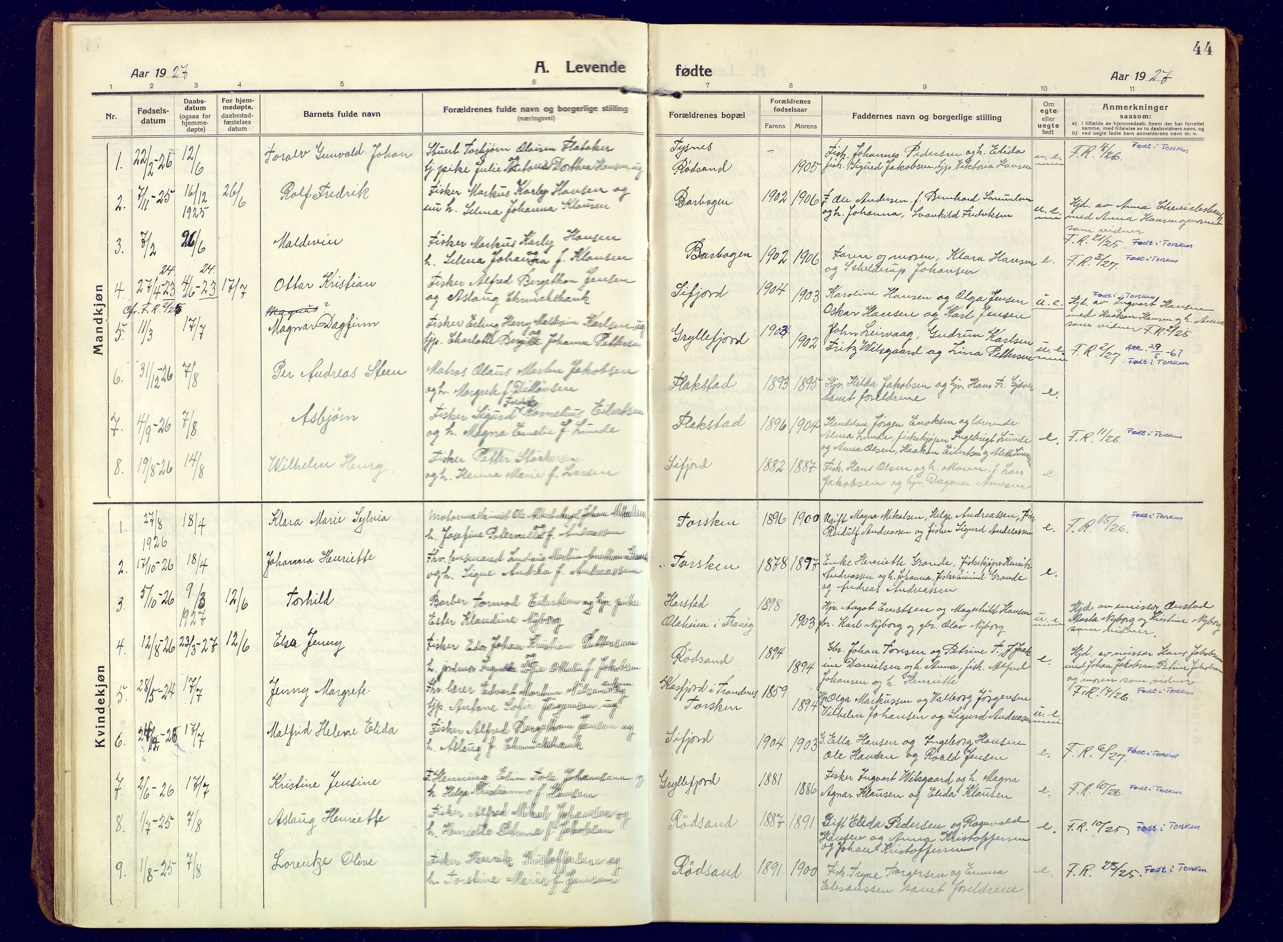 Berg sokneprestkontor, AV/SATØ-S-1318/G/Ga/Gaa/L0010kirke: Parish register (official) no. 10, 1916-1928, p. 44