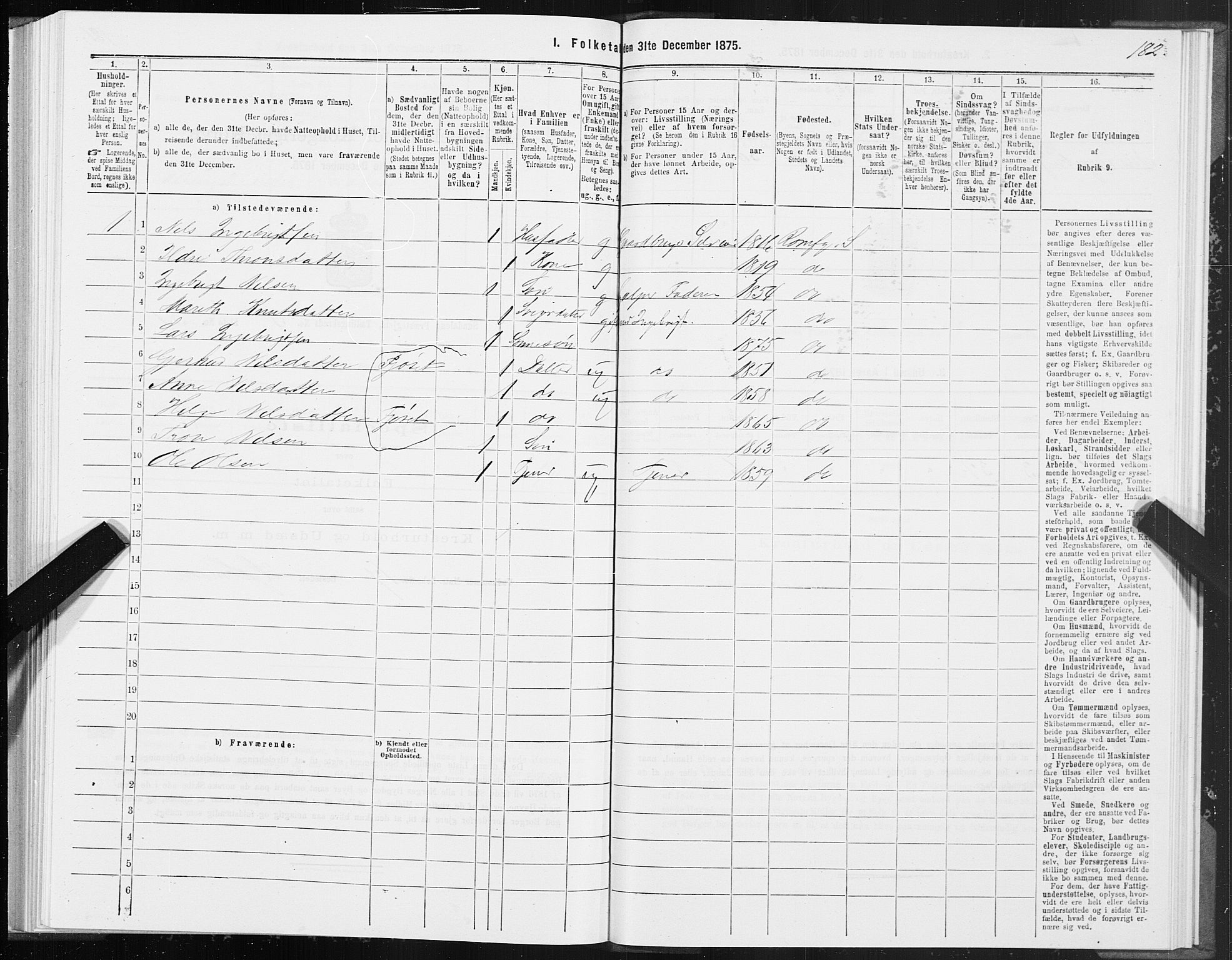 SAT, 1875 census for 1563P Sunndal, 1875, p. 1182