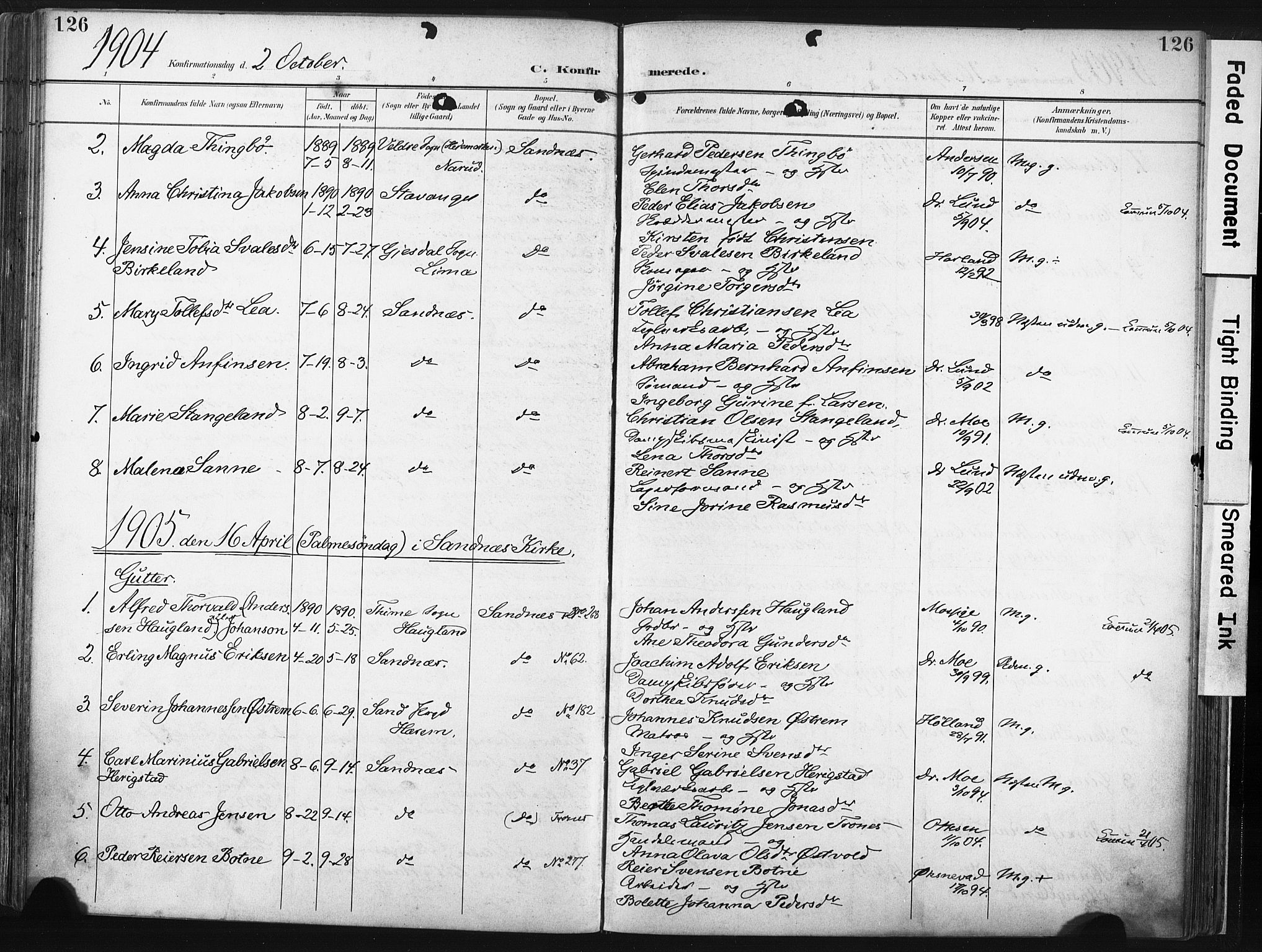 Høyland sokneprestkontor, SAST/A-101799/001/30BA/L0016: Parish register (official) no. A 16, 1899-1911, p. 126