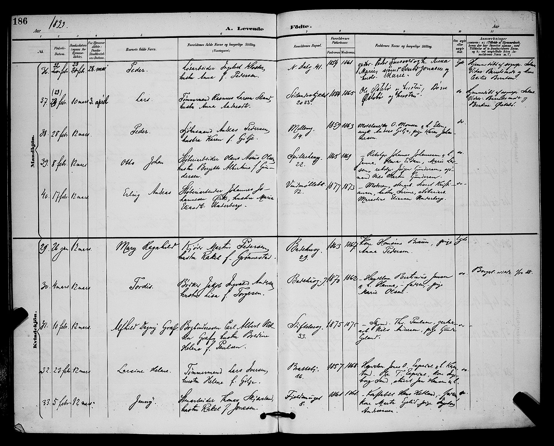 St. Johannes sokneprestkontor, SAST/A-101814/001/30/30BB/L0003: Parish register (copy) no. B 3, 1893-1900, p. 186